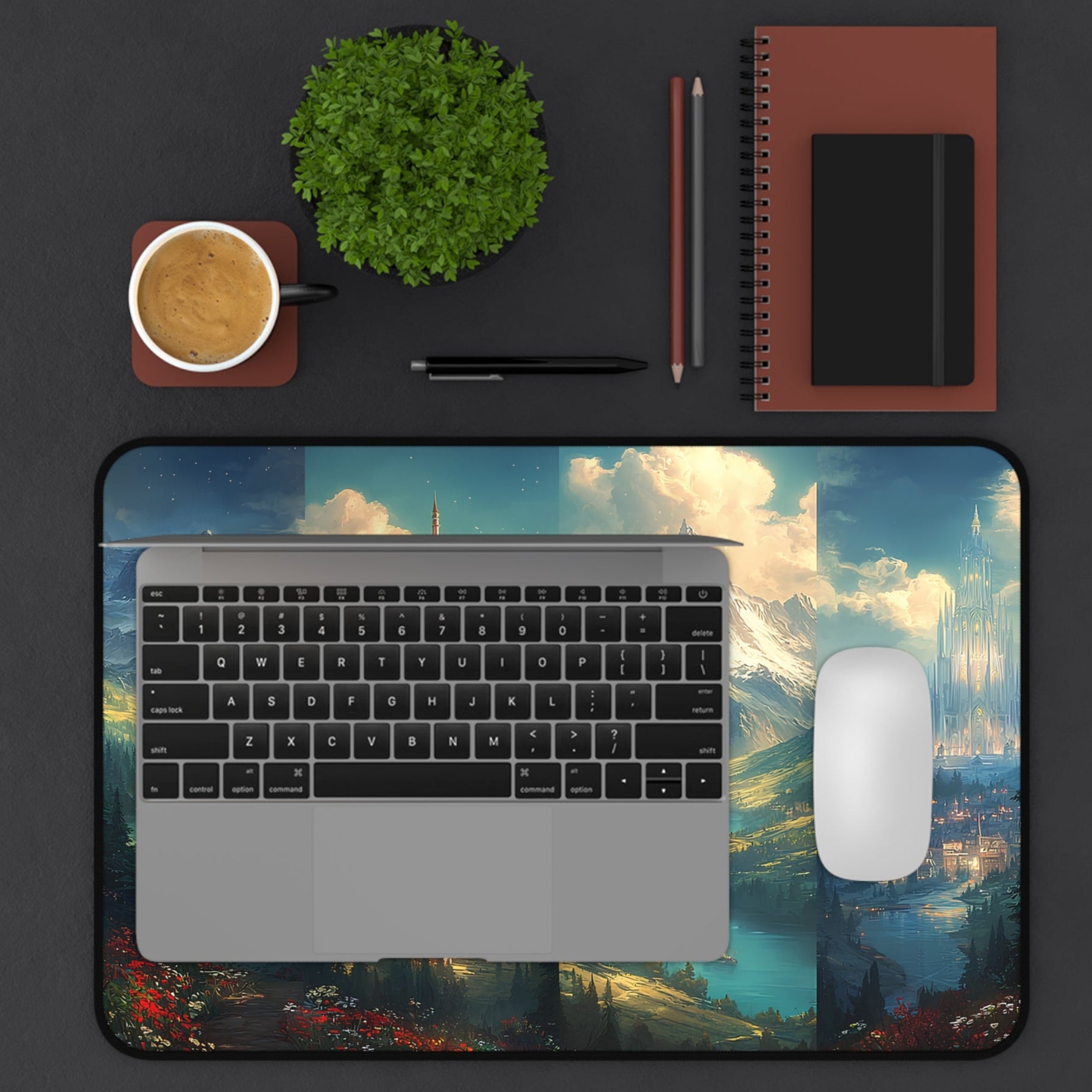 whimsical castle gaming mouse pad gift, oversized fantasy desk mat for gamers and readers