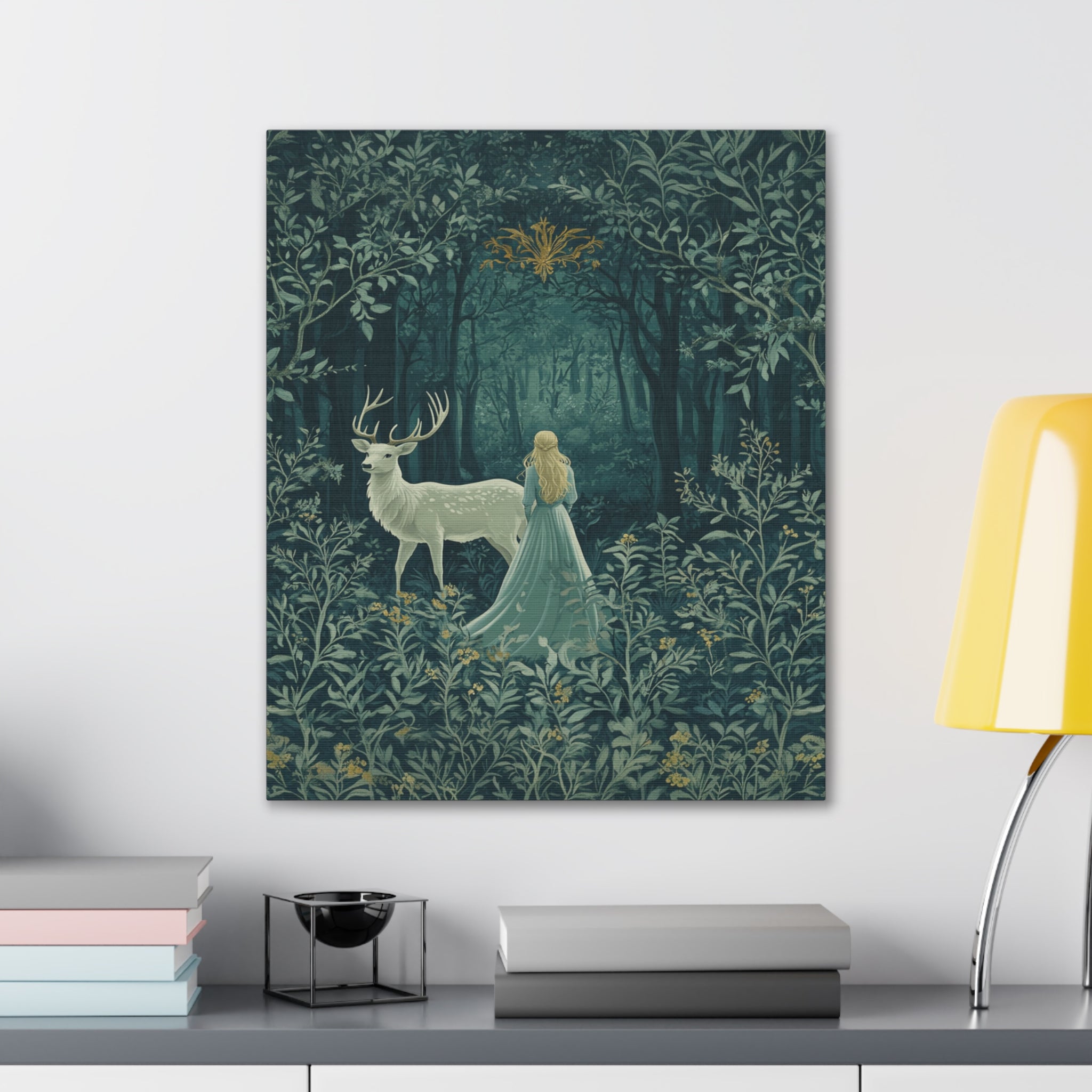 Enchanted Forest Stag & Maiden Canvas Wall Art Mystical Woodland Nature Lover Home Décor