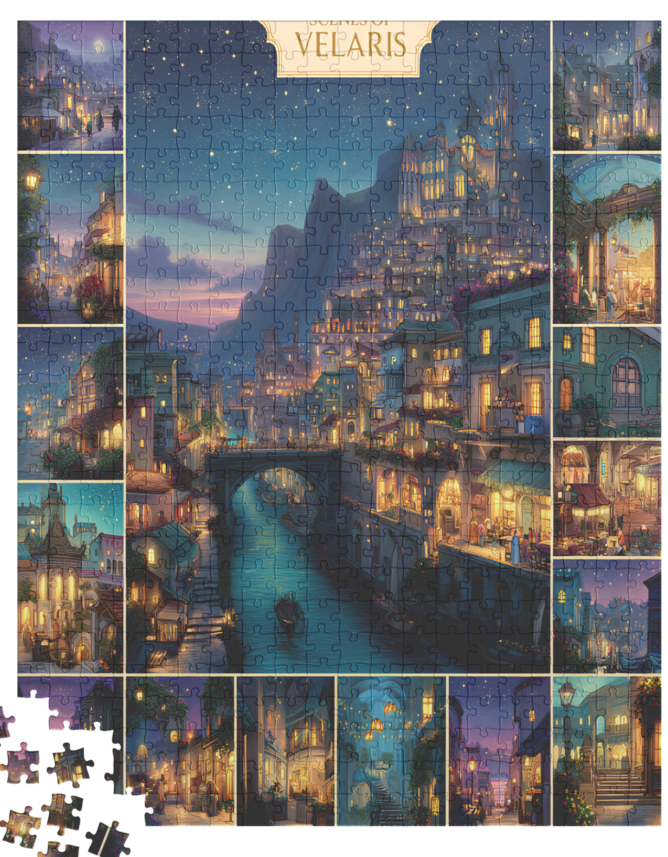 affordable fantasy puzzle under 50 dollars, high gloss collectible jigsaw puzzle art, cozy home hobby puzzle with starlight theme