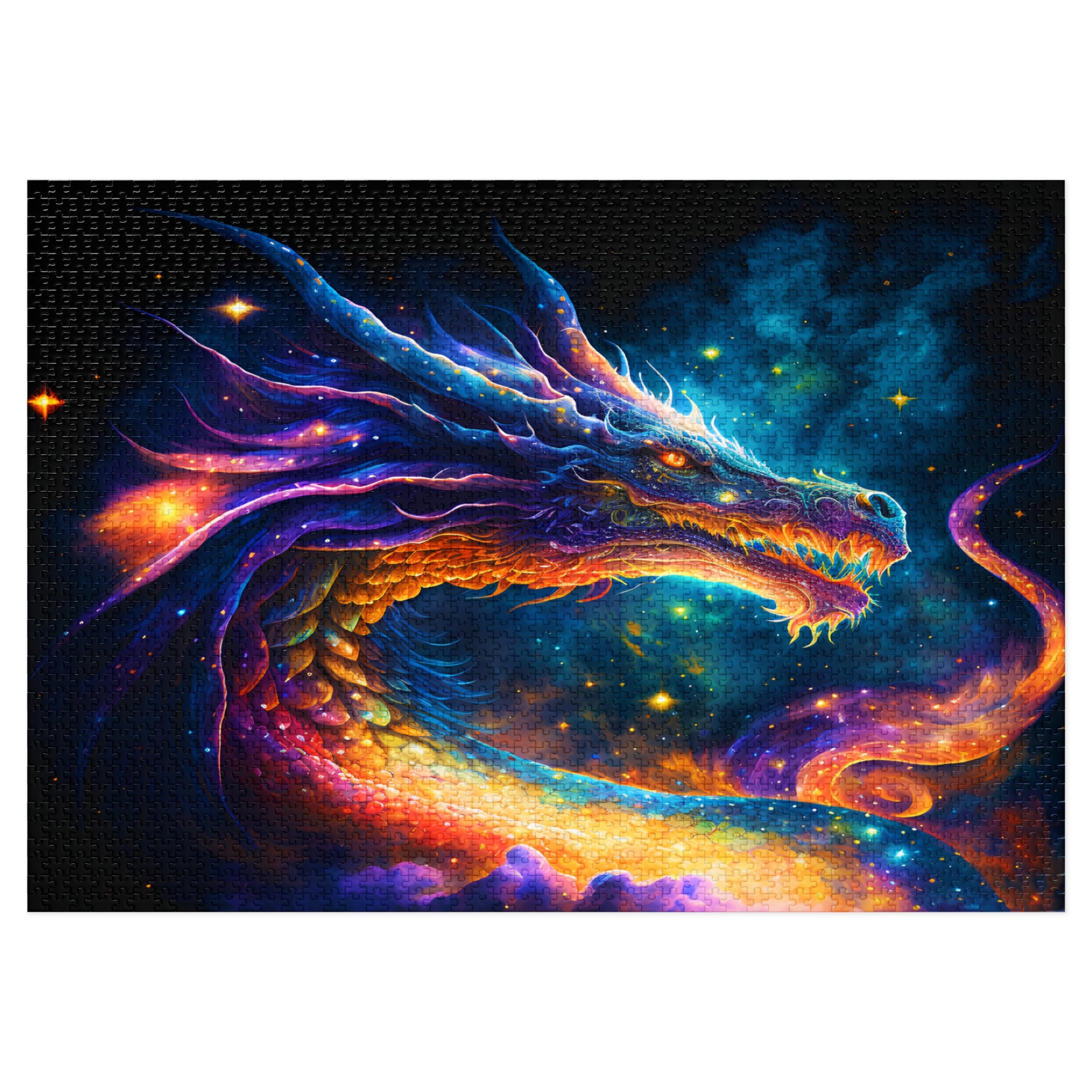 Cosmic Dragon Jigsaw Puzzle Vibrant Galaxy Fantasy Art for Adults, Mystical Dragon Lover Gift