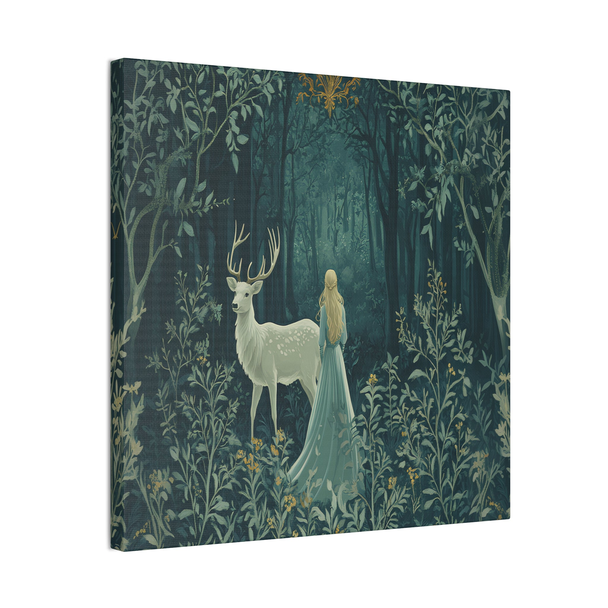 Enchanted Forest Stag & Maiden Canvas Wall Art Mystical Woodland Nature Lover Home Décor