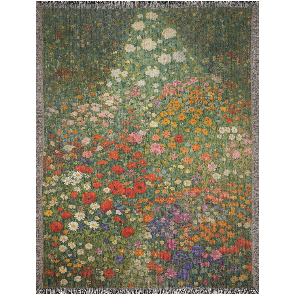 floral woven blanket for cottagecore living room decor, botanical tapestry blanket for bedroom wall styling, cozy flower garden throw blanket for sofa