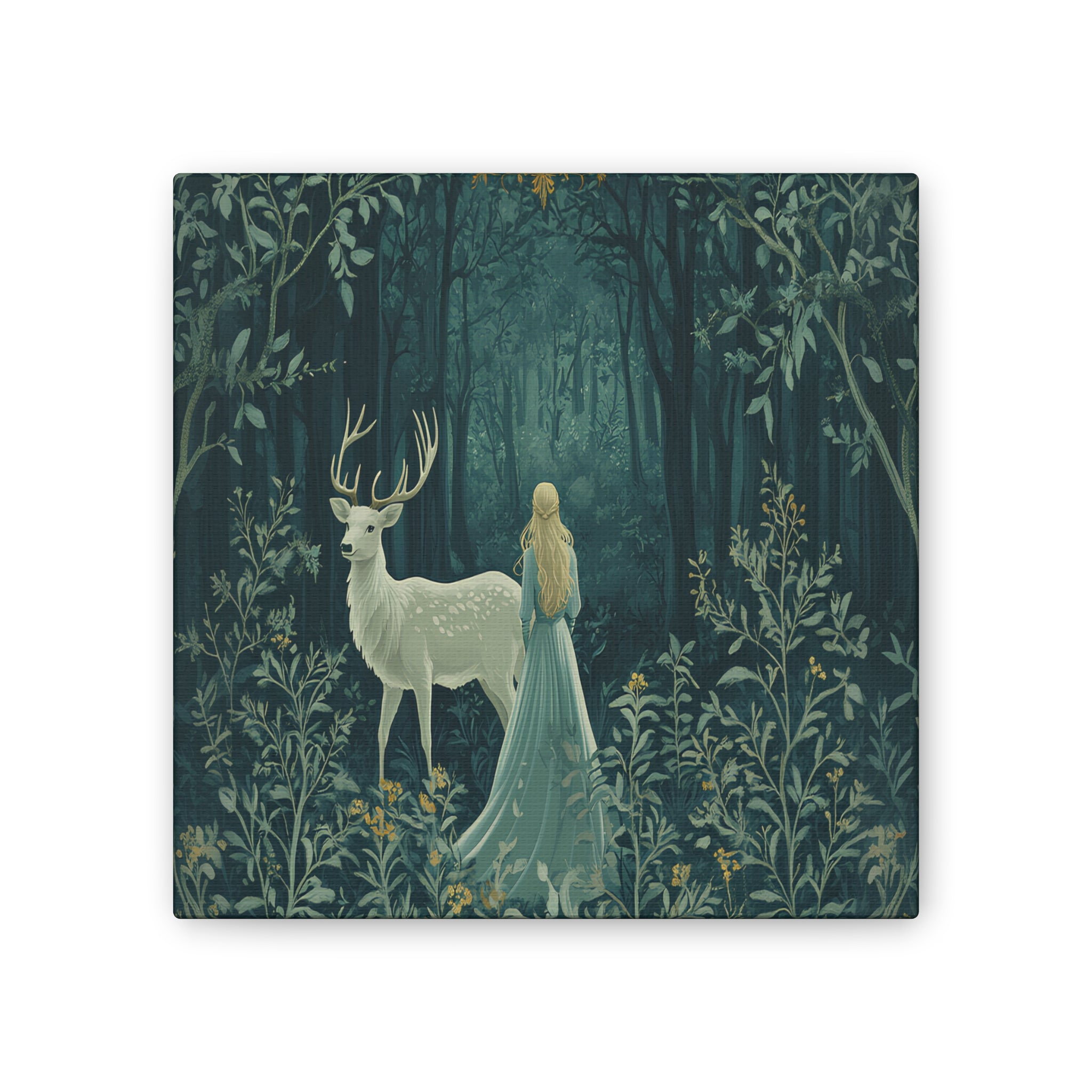 Enchanted Forest Stag & Maiden Canvas Wall Art Mystical Woodland Nature Lover Home Décor