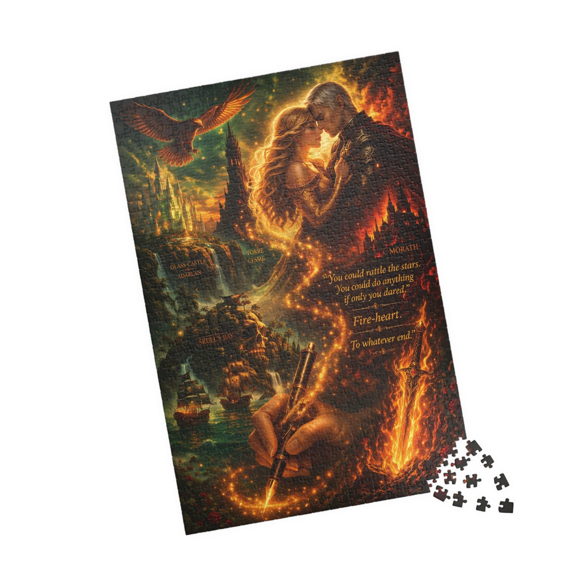 Aelin and Rowan Fantasy Fireheart Lovers Puzzle – Dramatic Romantic Castle Art Jigsaw for Adults