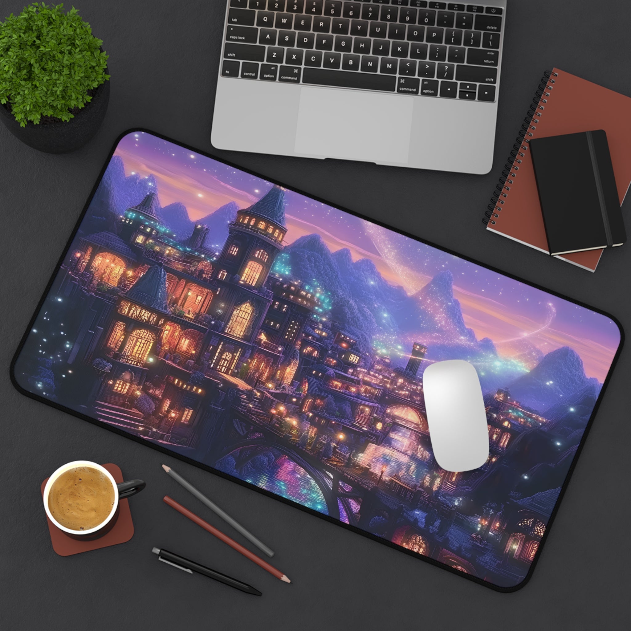 mystical rainbow desk pad with non slip rubber base and vivid colors
