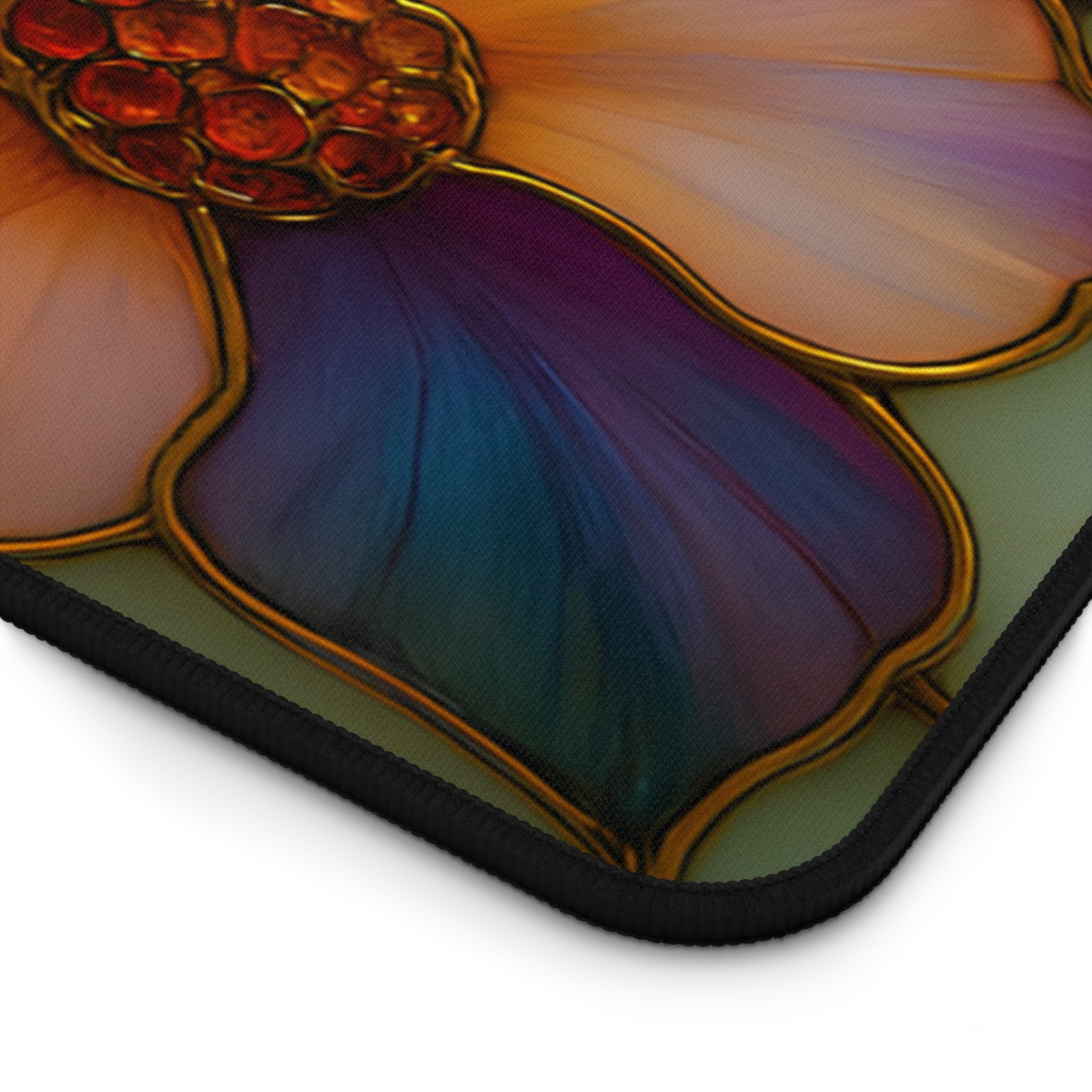 Wildflower Desk Mat Mousepad | Faux Stained Glass Floral Office Decor | Large Artistic Gaming Pad