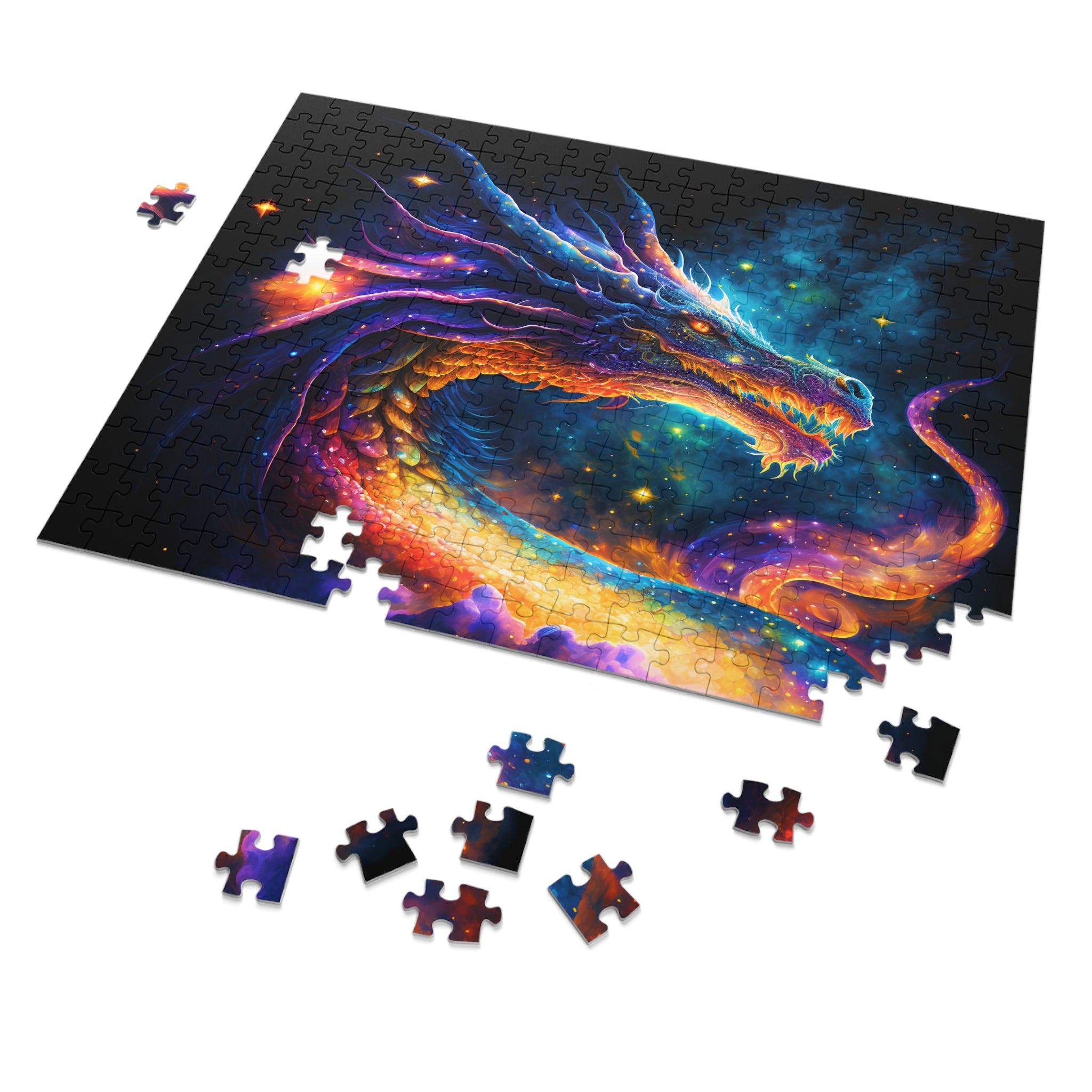 Cosmic Dragon Jigsaw Puzzle Vibrant Galaxy Fantasy Art for Adults, Mystical Dragon Lover Gift