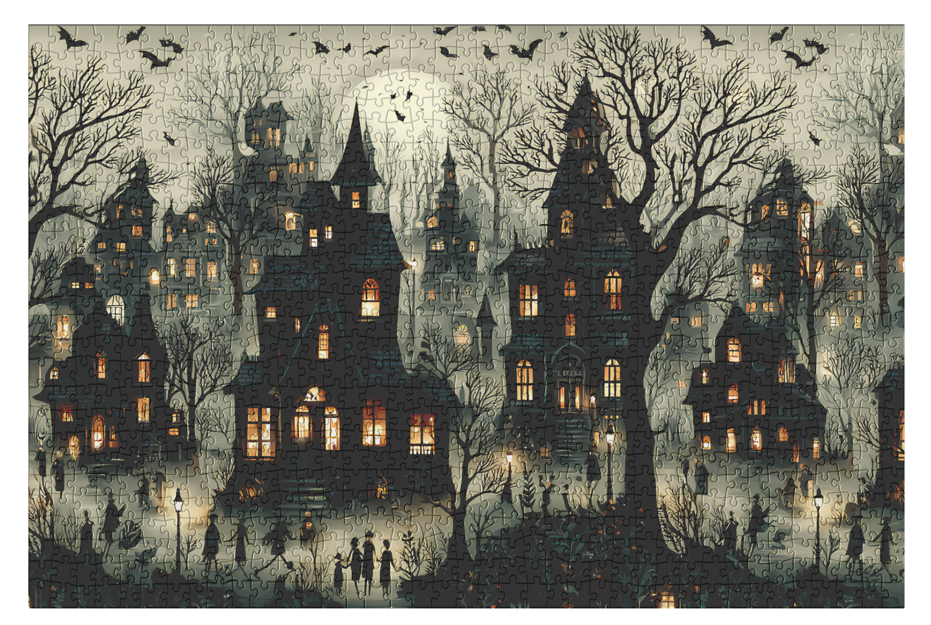 Haunted Halloween Village Puzzle – Spooky Ghost Town Jigsaw for Fall, Cozy Decor & Family Fun