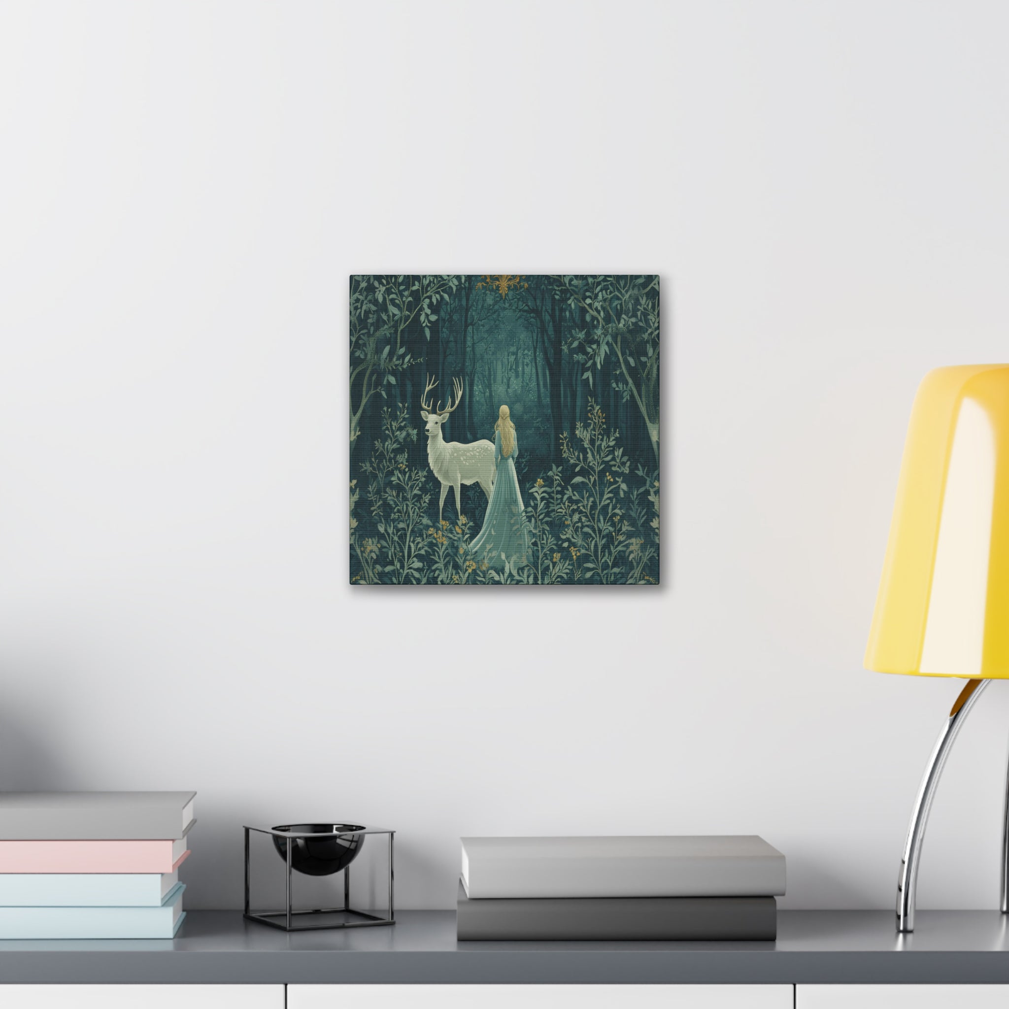 Enchanted Forest Stag & Maiden Canvas Wall Art Mystical Woodland Nature Lover Home Décor
