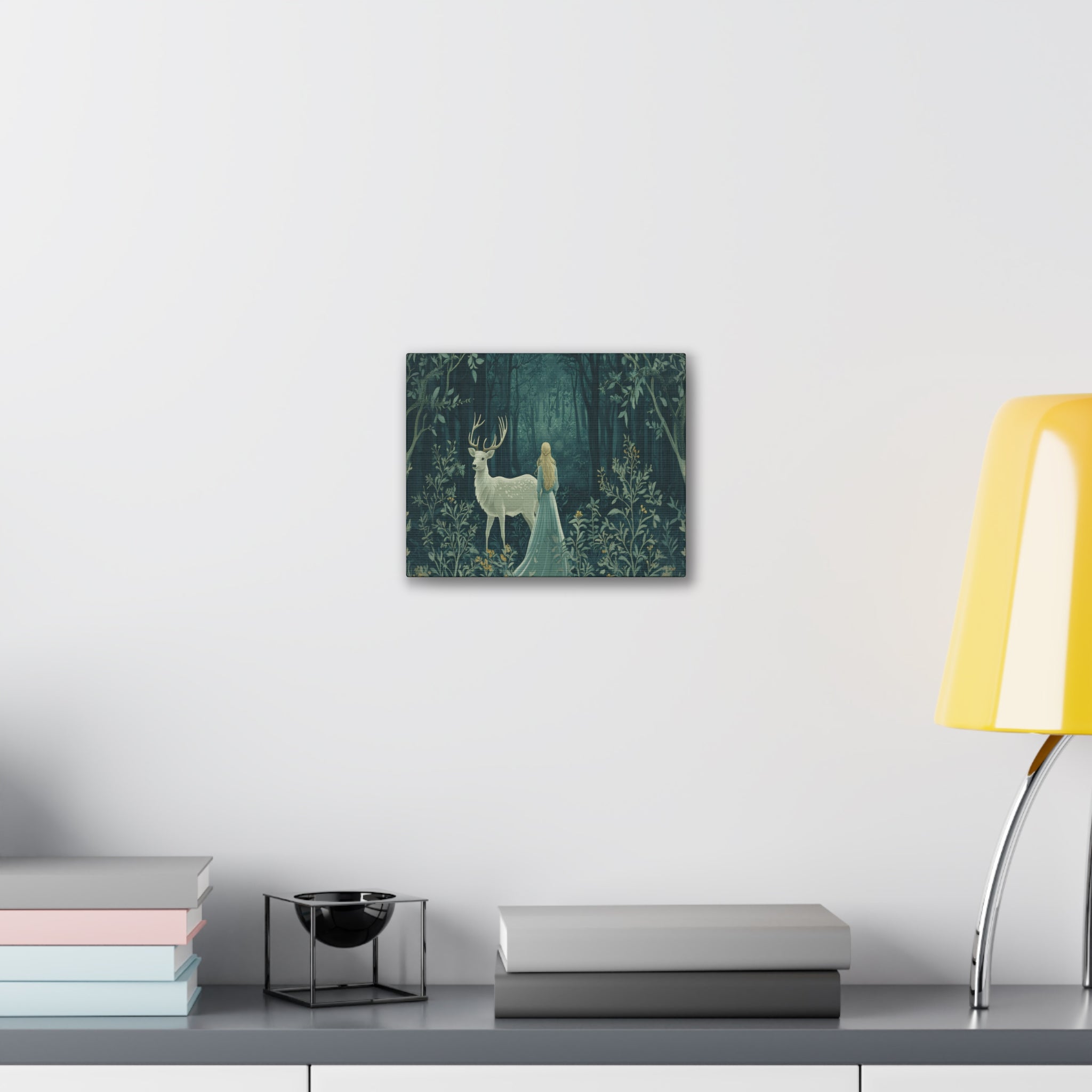 Enchanted Forest Stag & Maiden Canvas Wall Art Mystical Woodland Nature Lover Home Décor