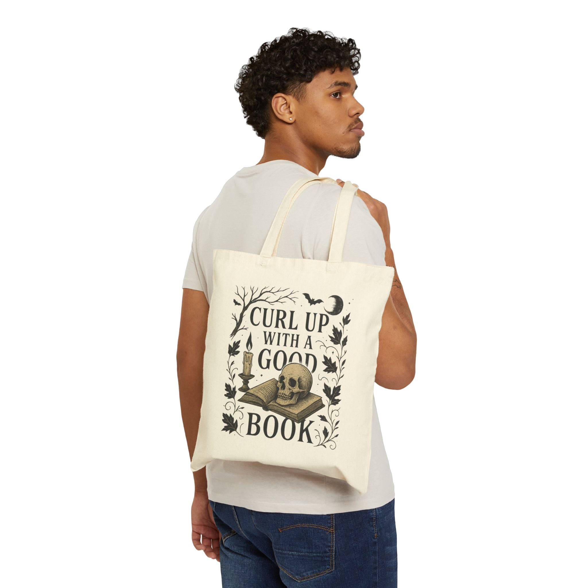 Vintage Gothic Book Lover Tote Bag – Skull & Candle Cotton Canvas Bag for Readers, Library & Gifts