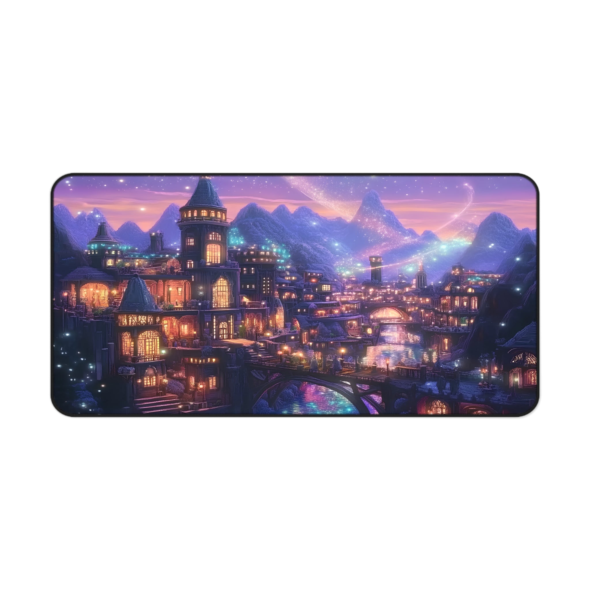 large rainbow fantasy desk mat for gaming, studying, and office setups