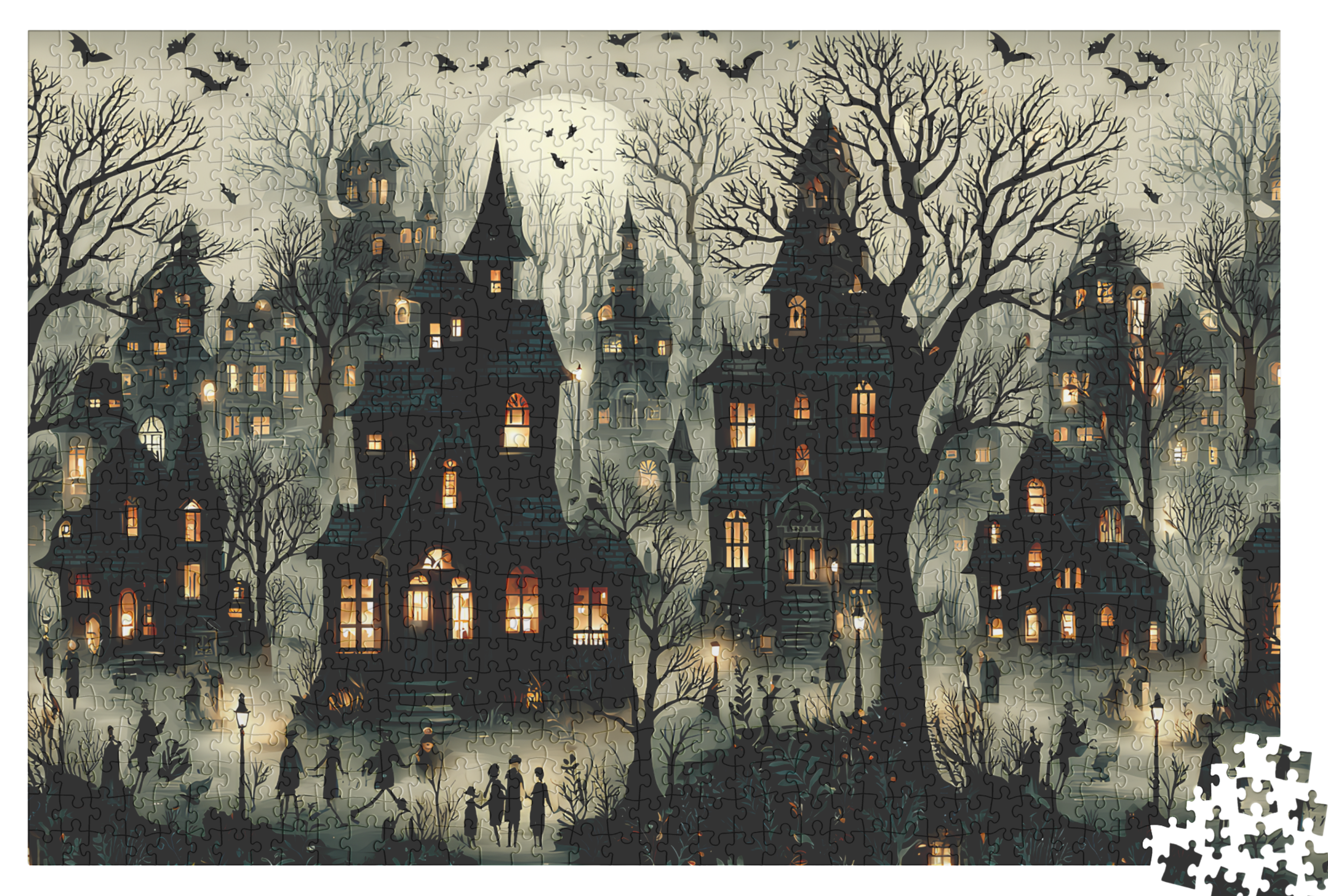 Haunted Halloween Village Puzzle – Spooky Ghost Town Jigsaw for Fall, Cozy Decor & Family Fun