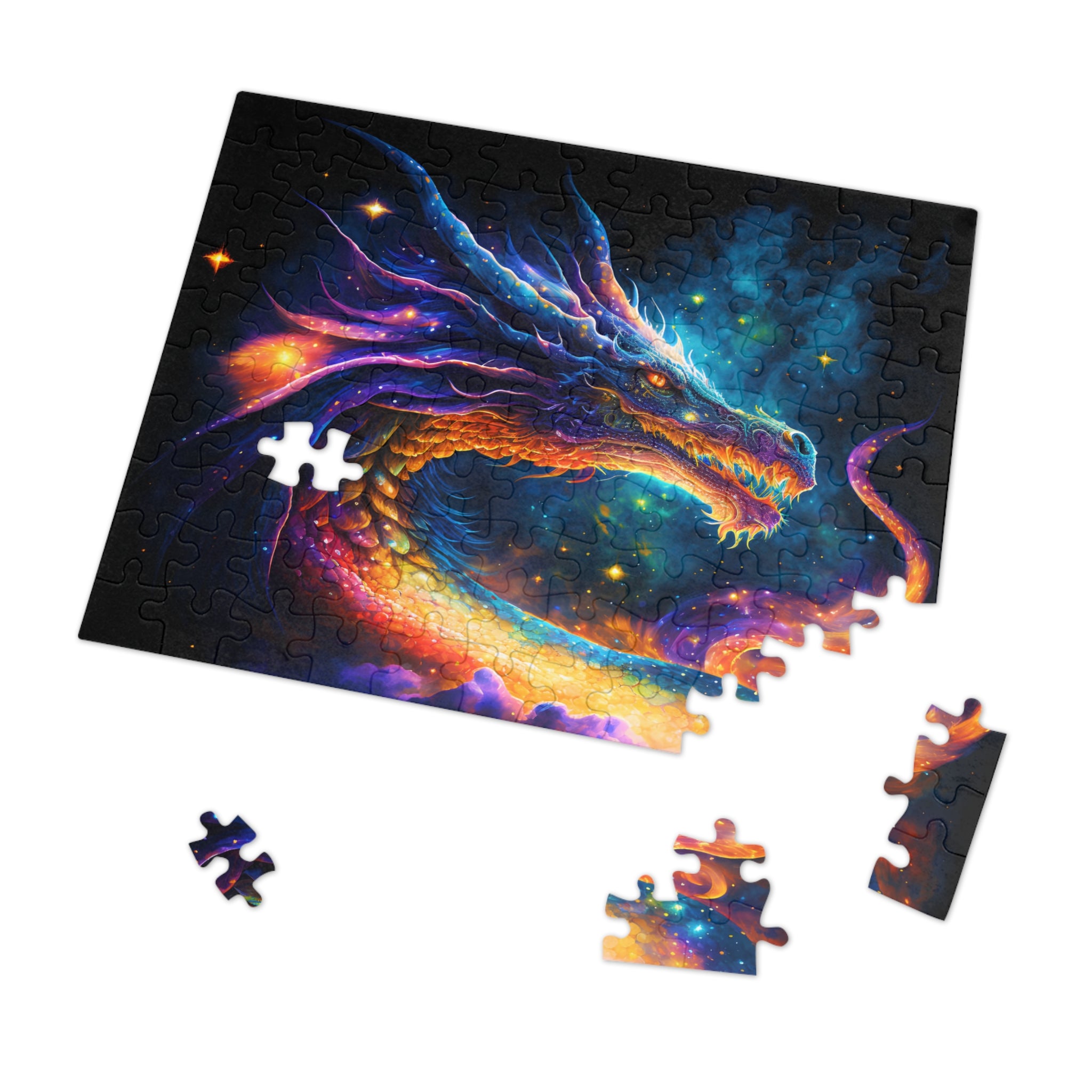 Cosmic Dragon Jigsaw Puzzle Vibrant Galaxy Fantasy Art for Adults, Mystical Dragon Lover Gift