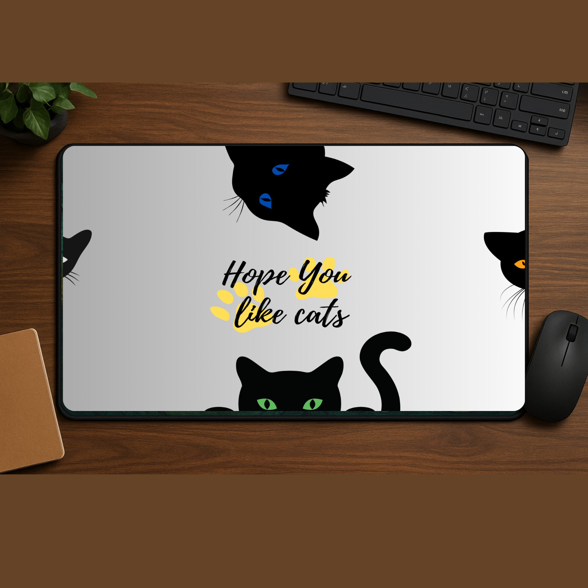 Cat Lovers Desk Mat | Large Gaming Mouse Pad with Cute Black Cat Design | Giftable Office Accessory