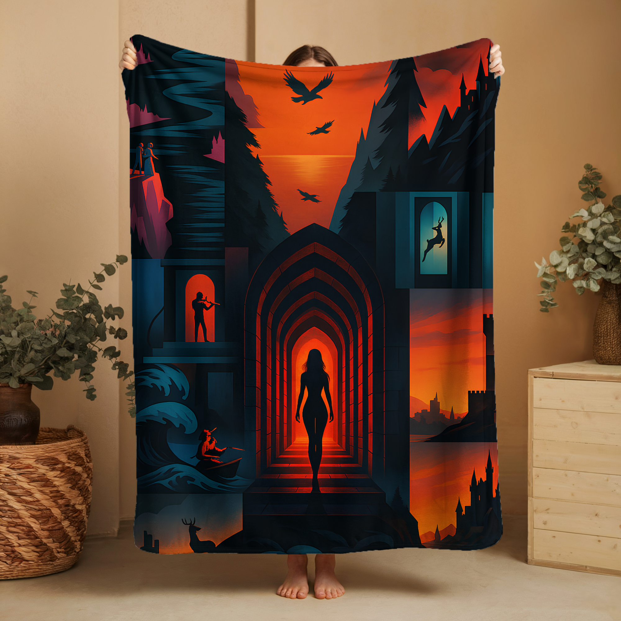 Kingdom of Ash inspired cozy blanket for book lovers,
Aelin Galathynius inspired fleece blanket with fiery artwork,