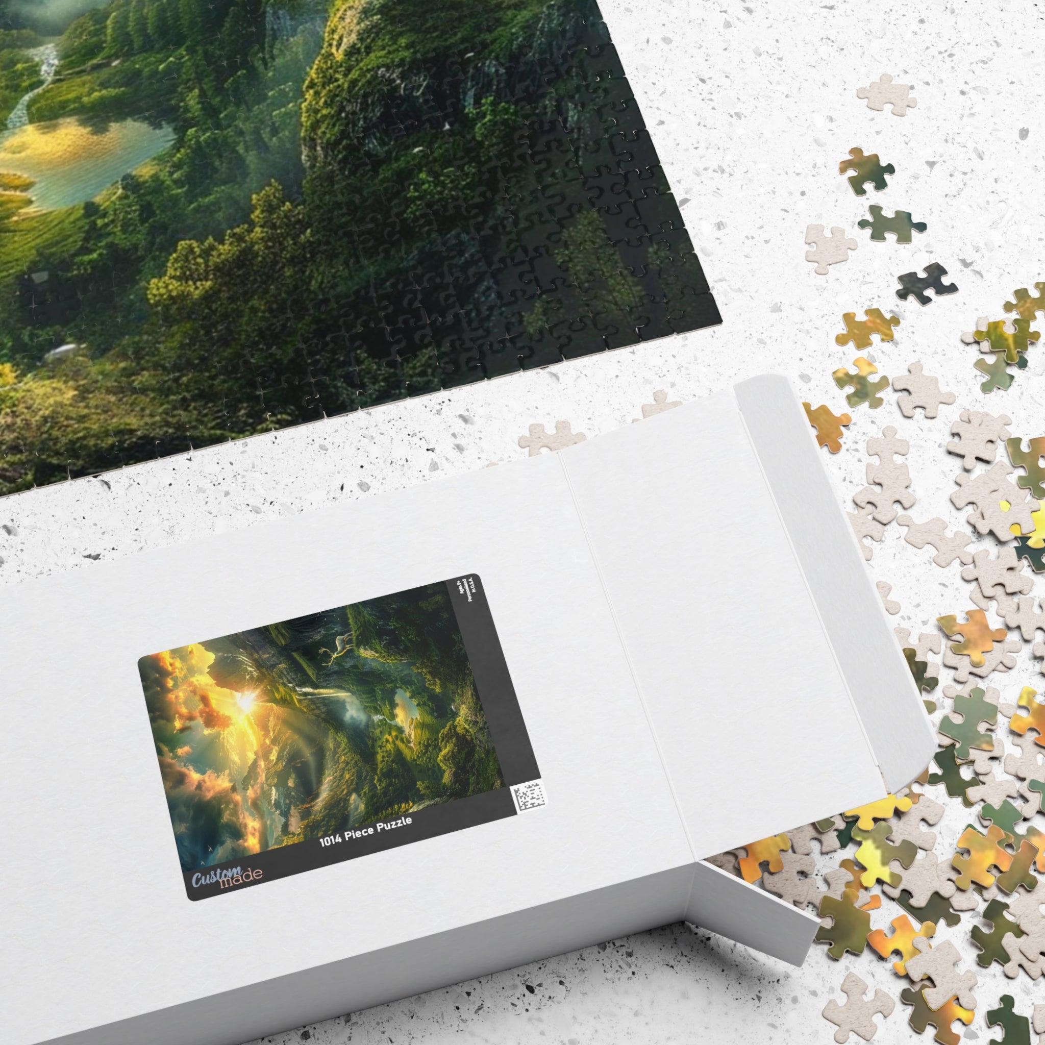 Fantasy Nature Jigsaw Puzzle Sunset Mountains Waterfall Stag Art Gift for Adults Home Decor