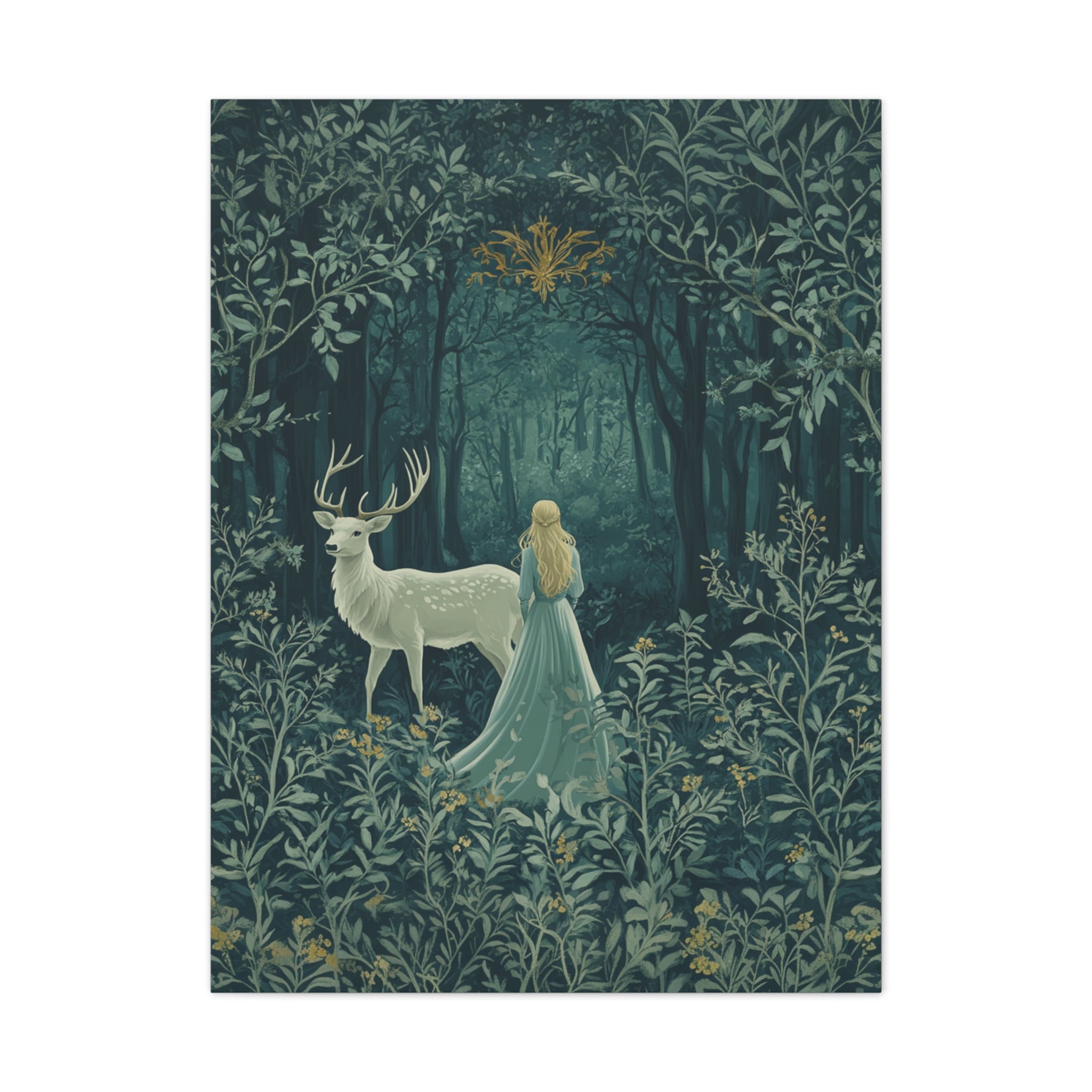Enchanted Forest Stag & Maiden Canvas Wall Art Mystical Woodland Nature Lover Home Décor