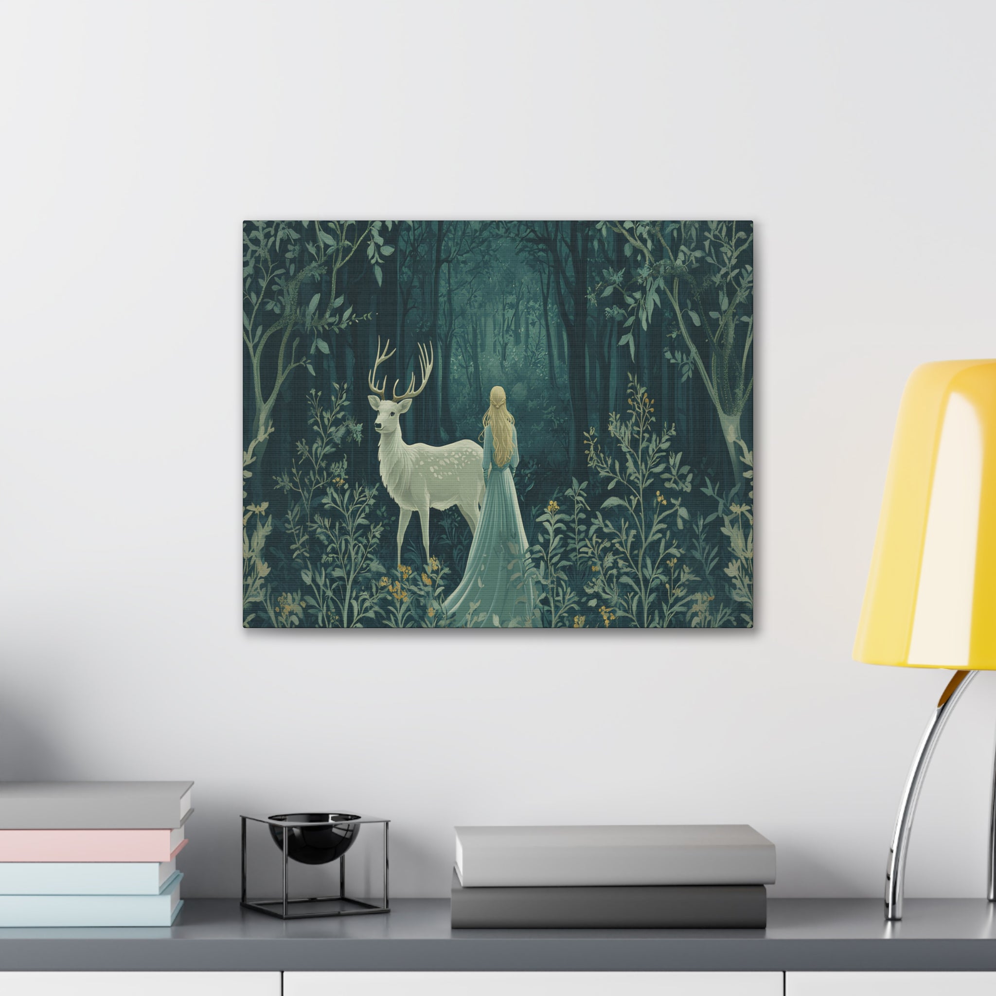 Enchanted Forest Stag & Maiden Canvas Wall Art Mystical Woodland Nature Lover Home Décor