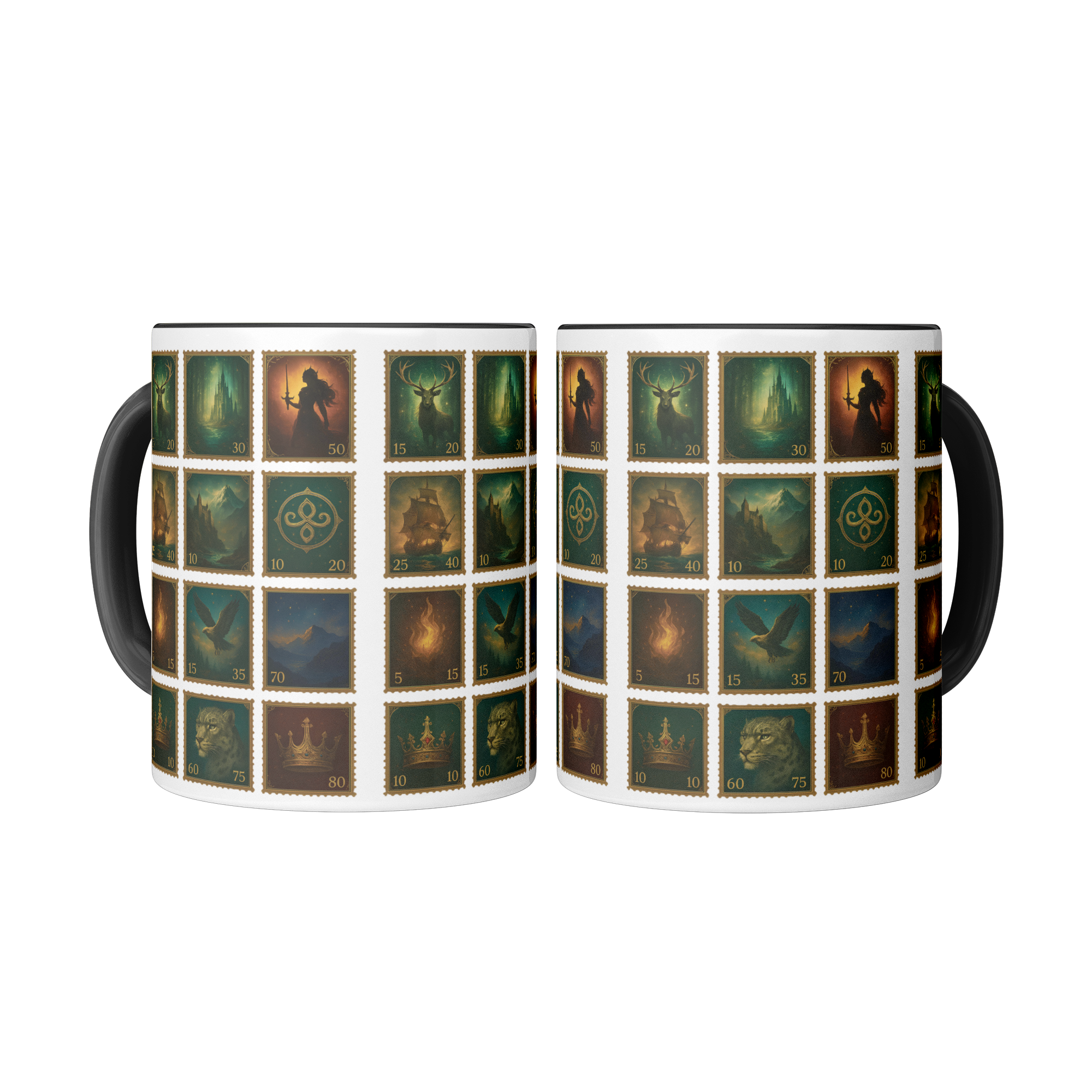 Throne of Glass inspired ceramic mug for readers and fantasy lovers, colorful Throne of Glass collage mug hanging in a cozy kitchen setting