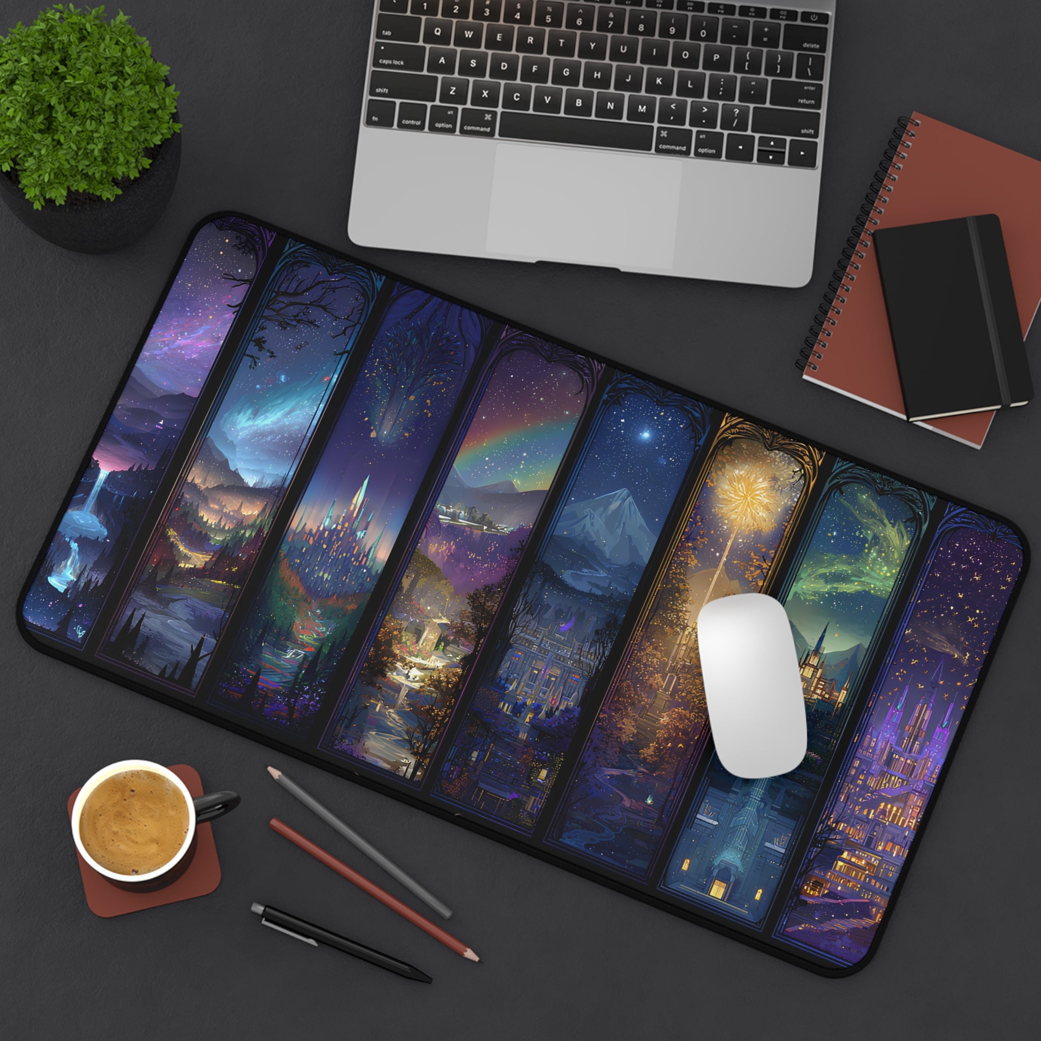 romantic fantasy reading corner decor mouse pad, ACOTAR desk mat under keyboard with fantasy scene