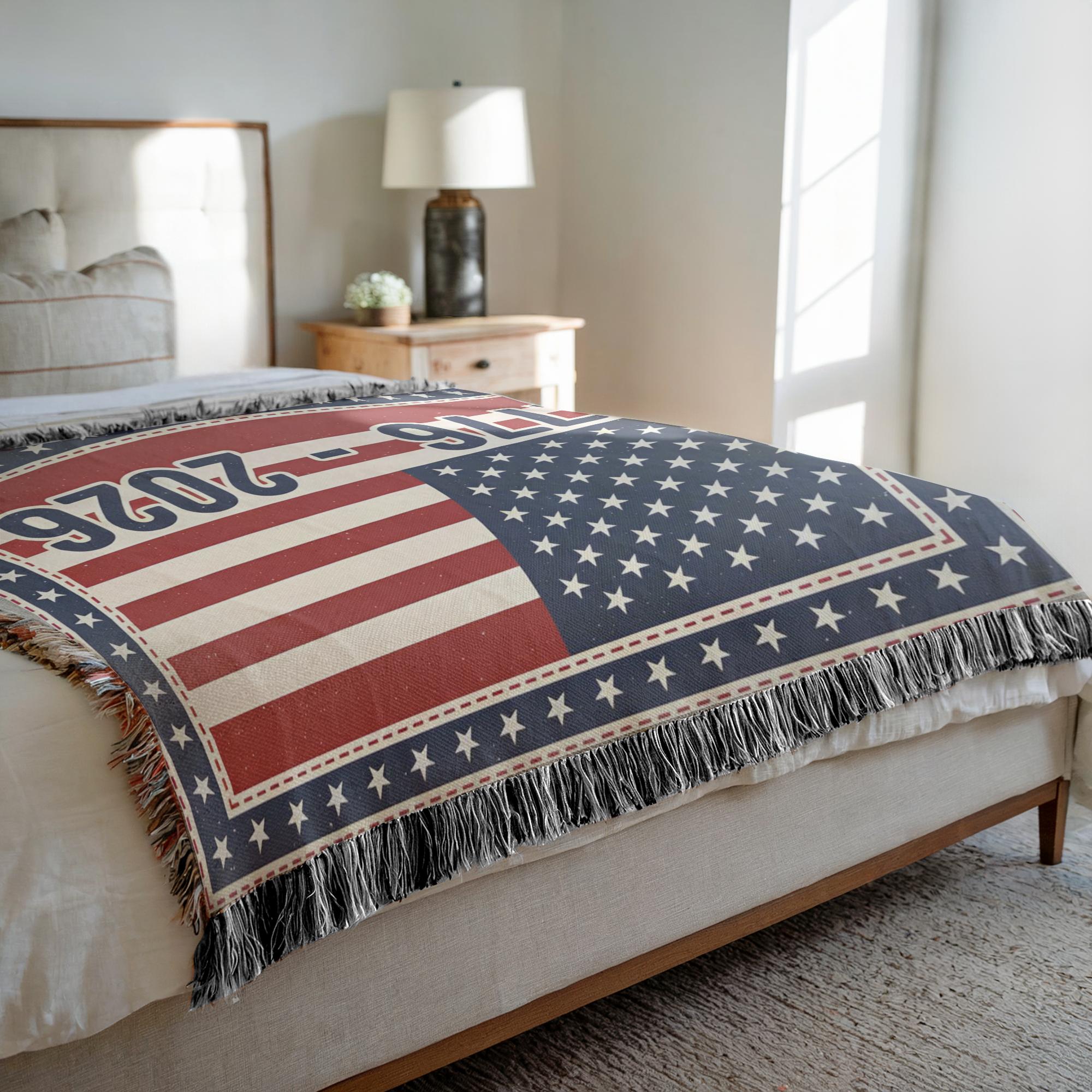 american flag blanket for family room or office decor, woven patriotic blanket with vintage americana look, american pride home decor woven throw blanket