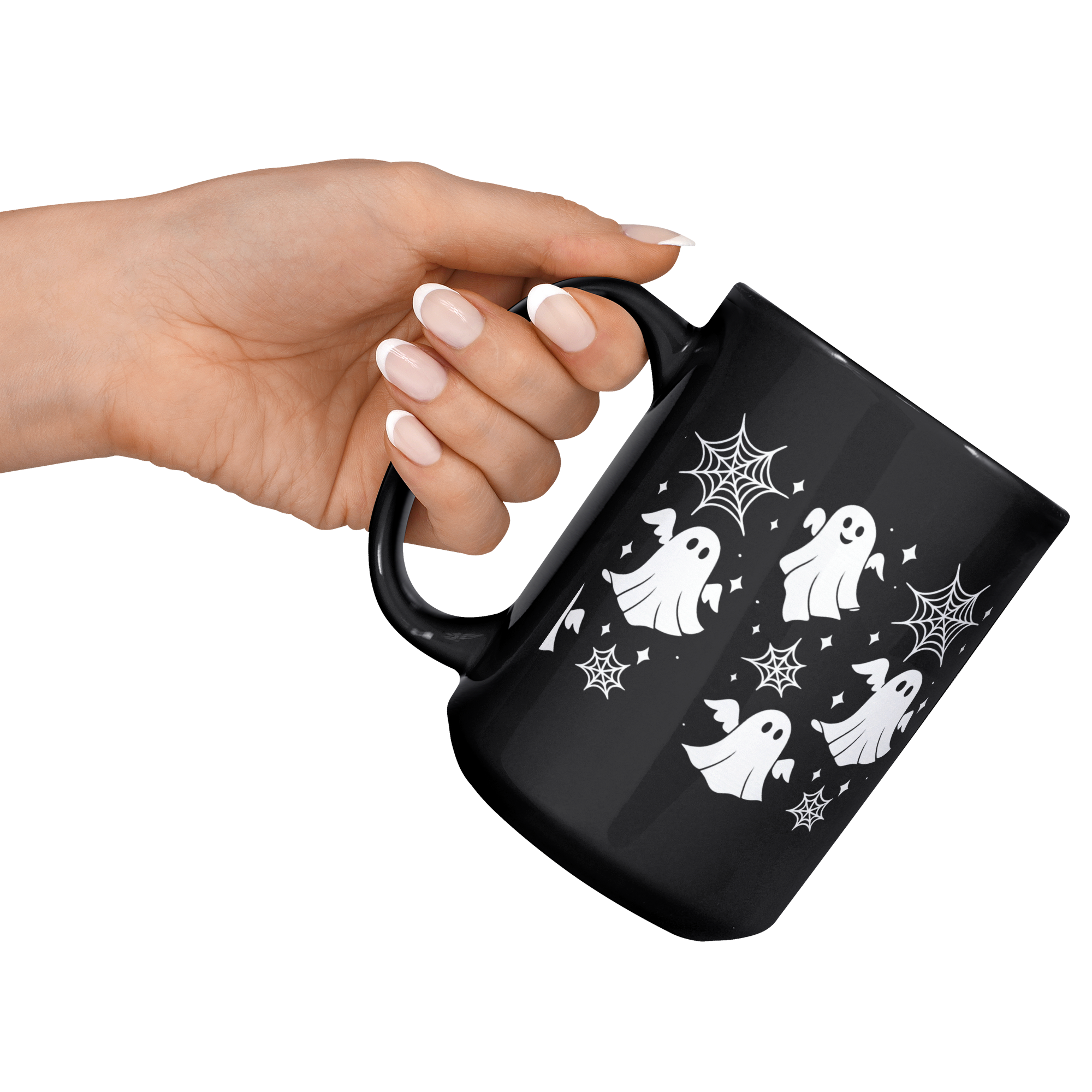 Fun Halloween ghost coffee cup for teachers and coworkers, dishwasher safe design.