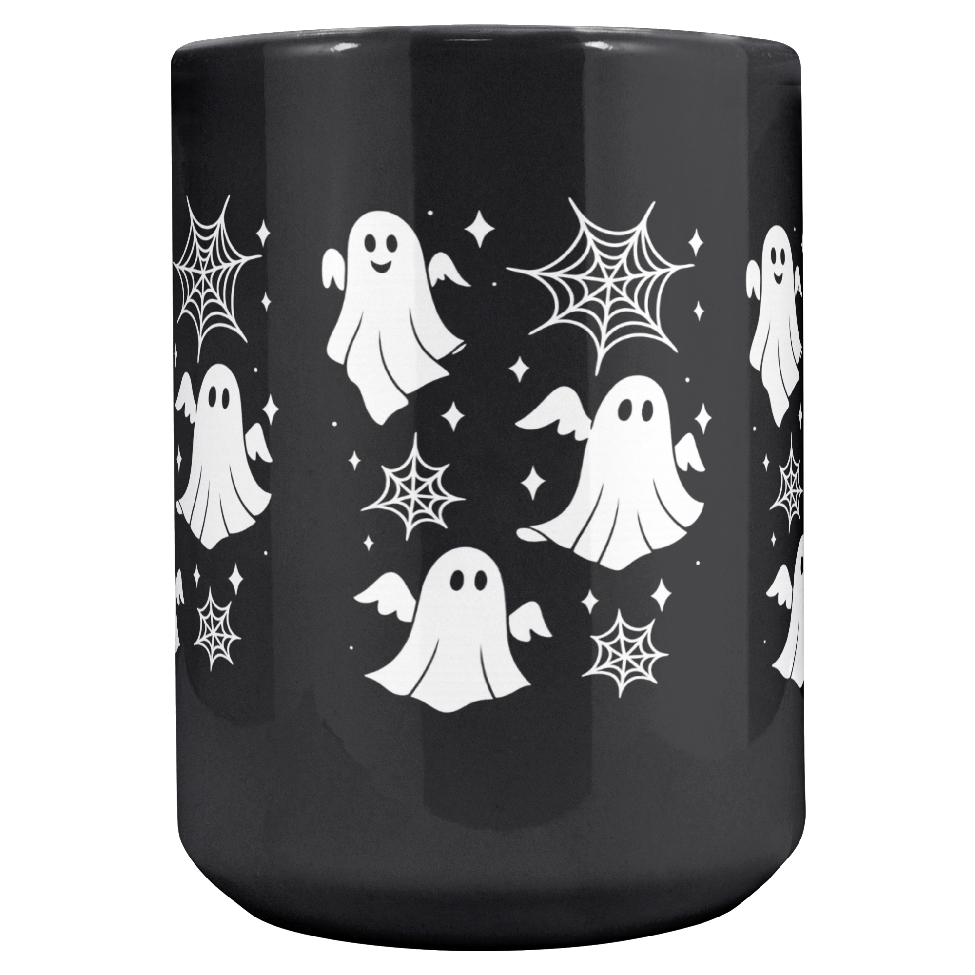 Cozy Halloween mug for pumpkin spice lattes, gothic black ceramic drinkware.