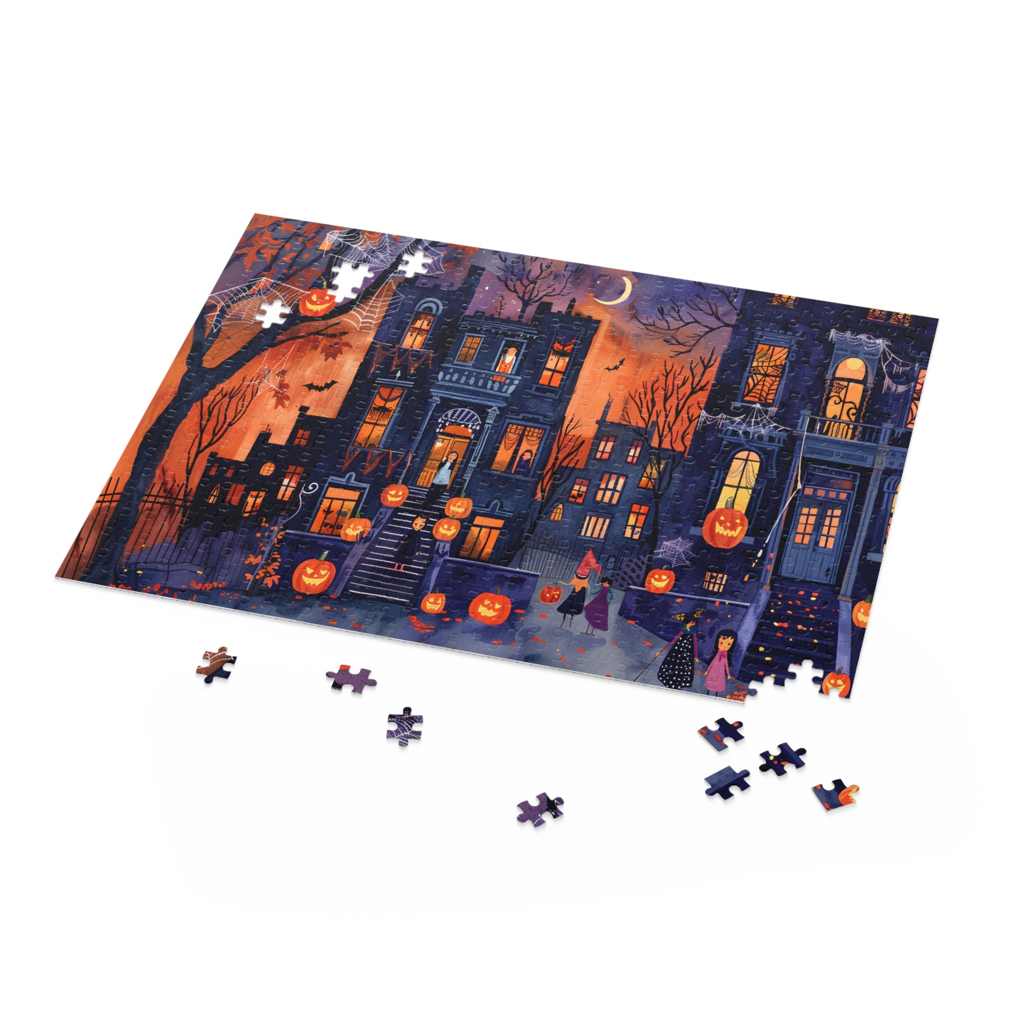 Halloween Town Street Scene Puzzle | Spooky Fall Decor Jigsaw | 500–1000 Piece Halloween Gift