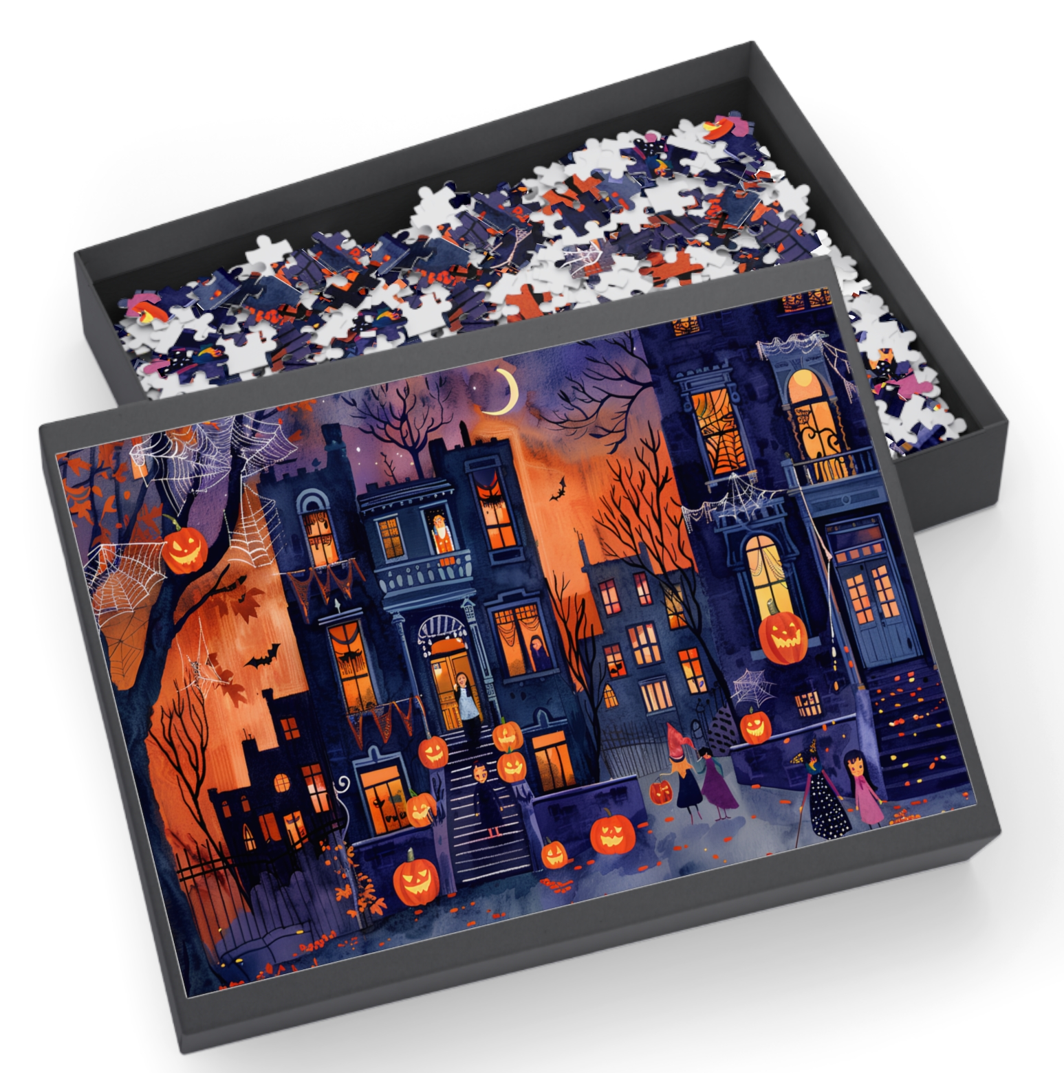 Halloween Town Street Scene Puzzle | Spooky Fall Decor Jigsaw | 500–1000 Piece Halloween Gift