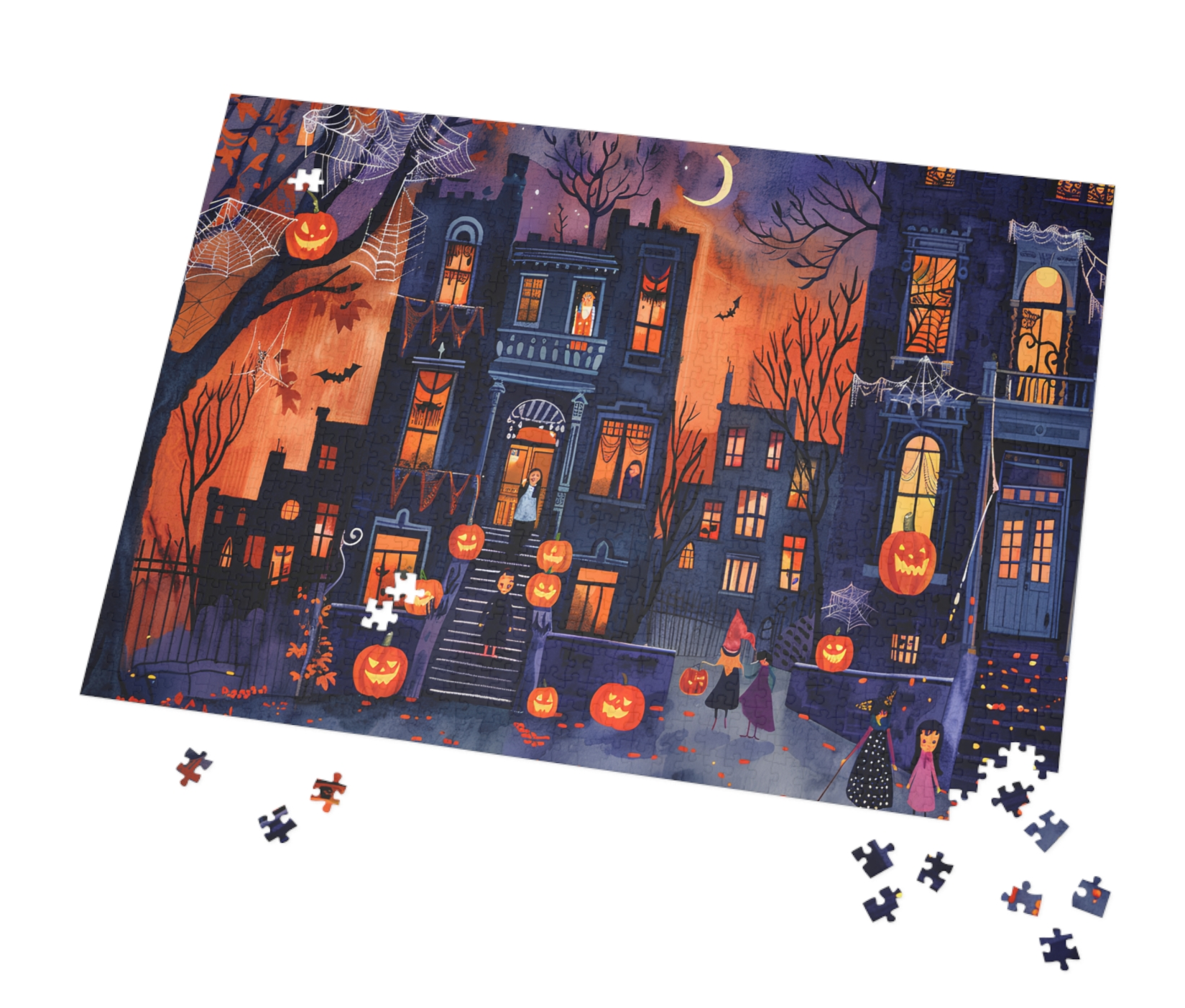Halloween Town Street Scene Puzzle | Spooky Fall Decor Jigsaw | 500–1000 Piece Halloween Gift