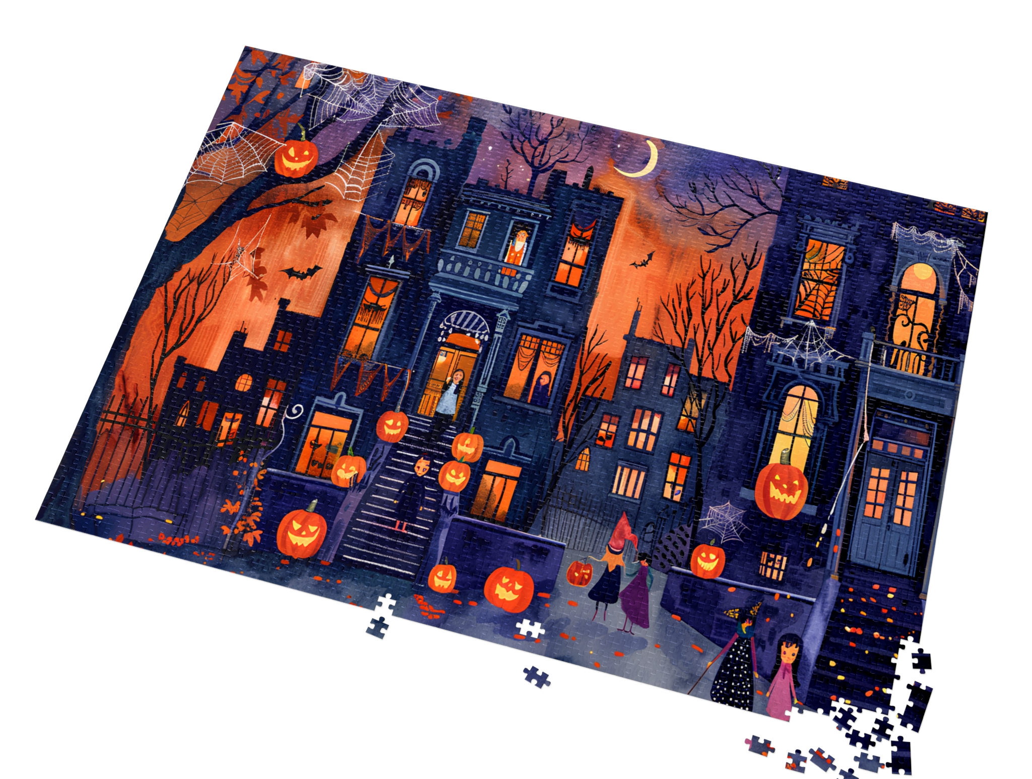 Halloween Town Street Scene Puzzle | Spooky Fall Decor Jigsaw | 500–1000 Piece Halloween Gift