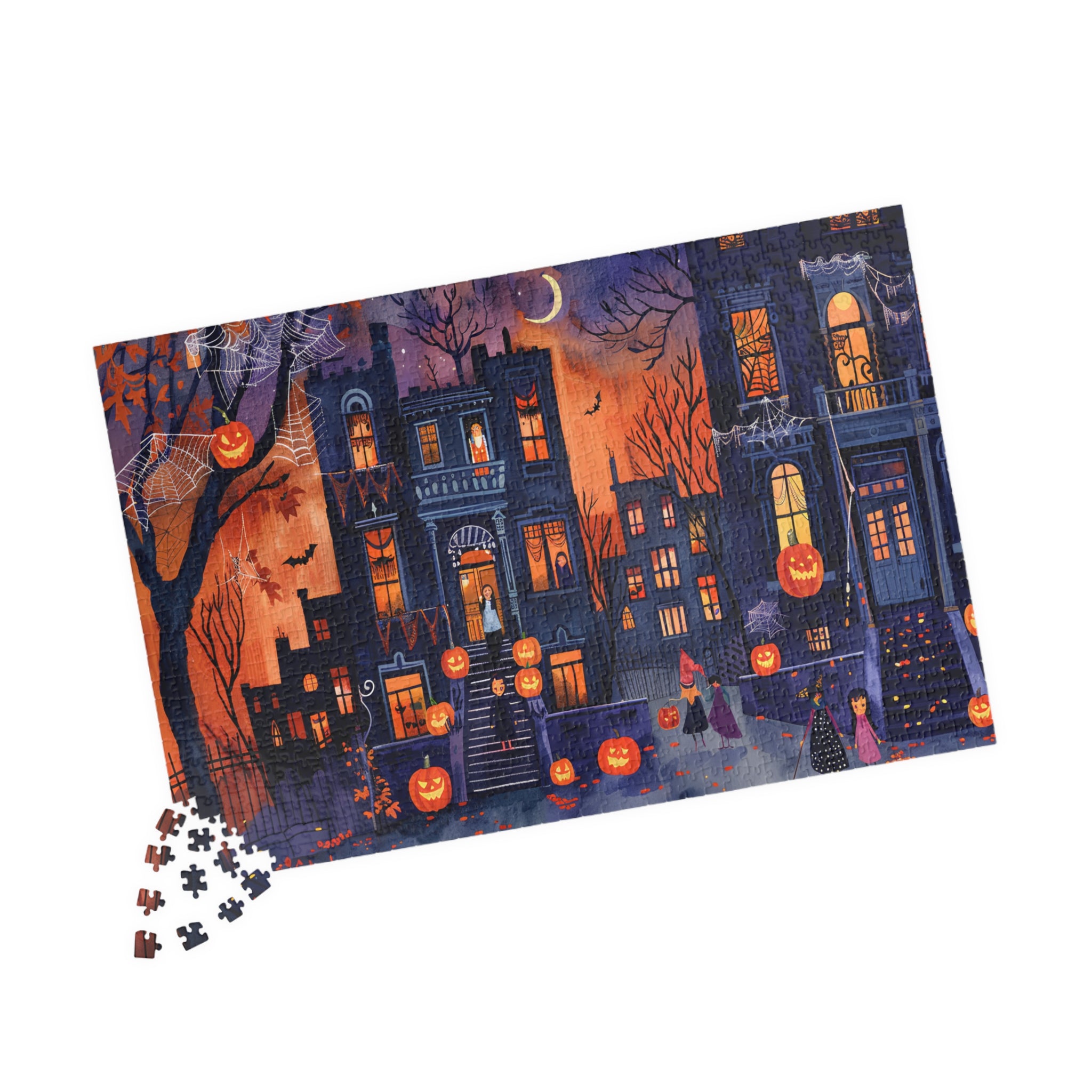 Halloween Town Street Scene Puzzle | Spooky Fall Decor Jigsaw | 500–1000 Piece Halloween Gift