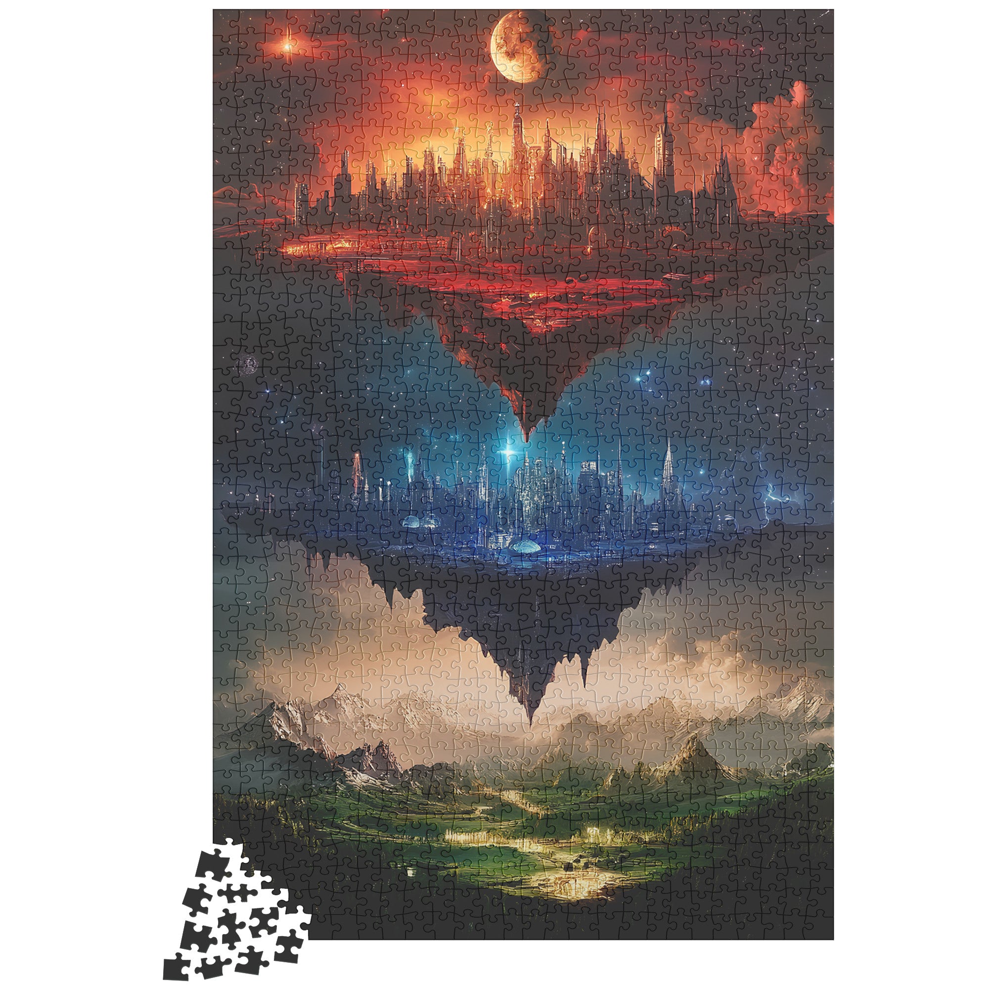 Floating Fantasy Worlds Jigsaw Puzzle Surreal Sky City & Mountain Landscape Art for Adults