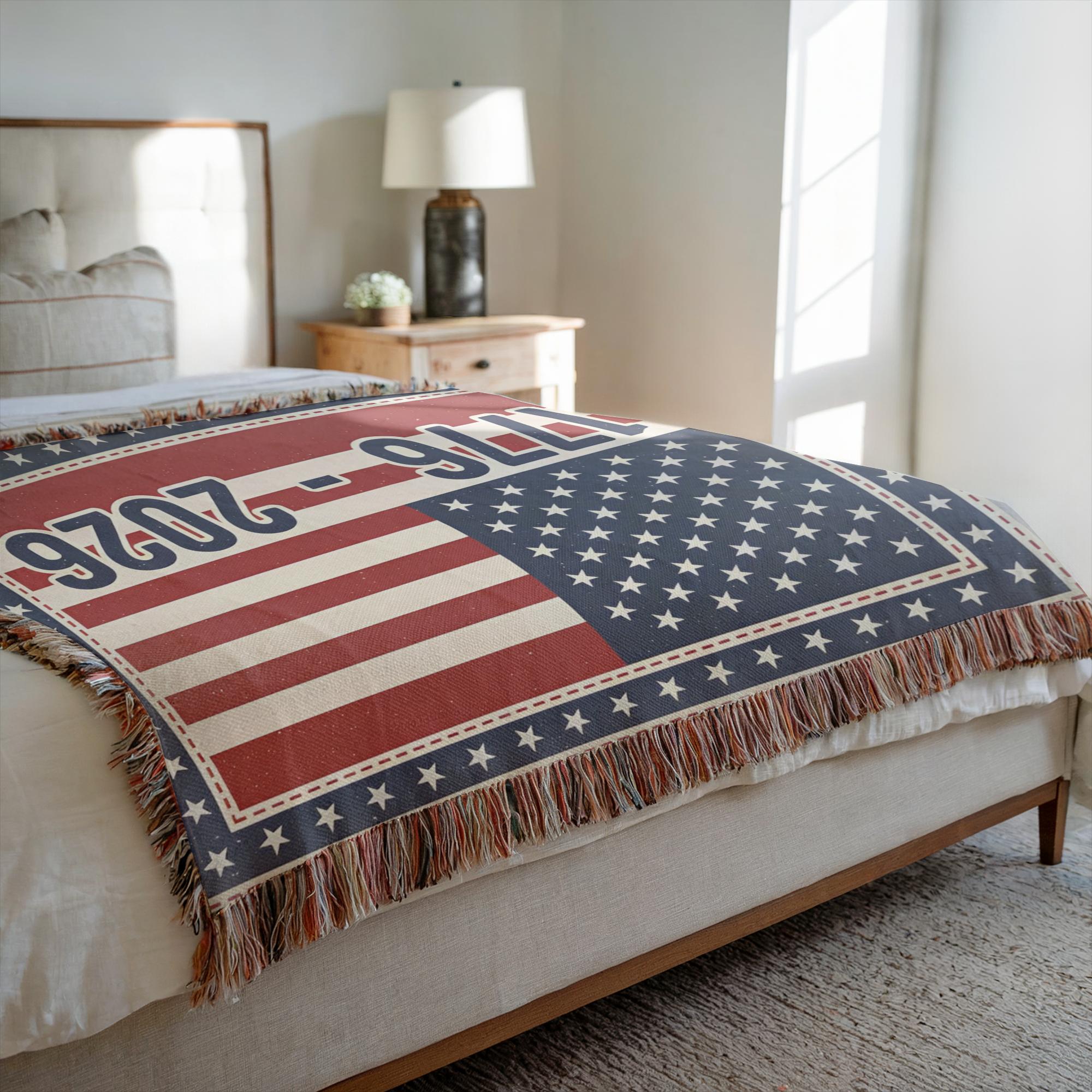 patriotic woven blanket with stars and stripes border, american heritage woven throw blanket for patriotic homes, woven american flag blanket for july 4th decor