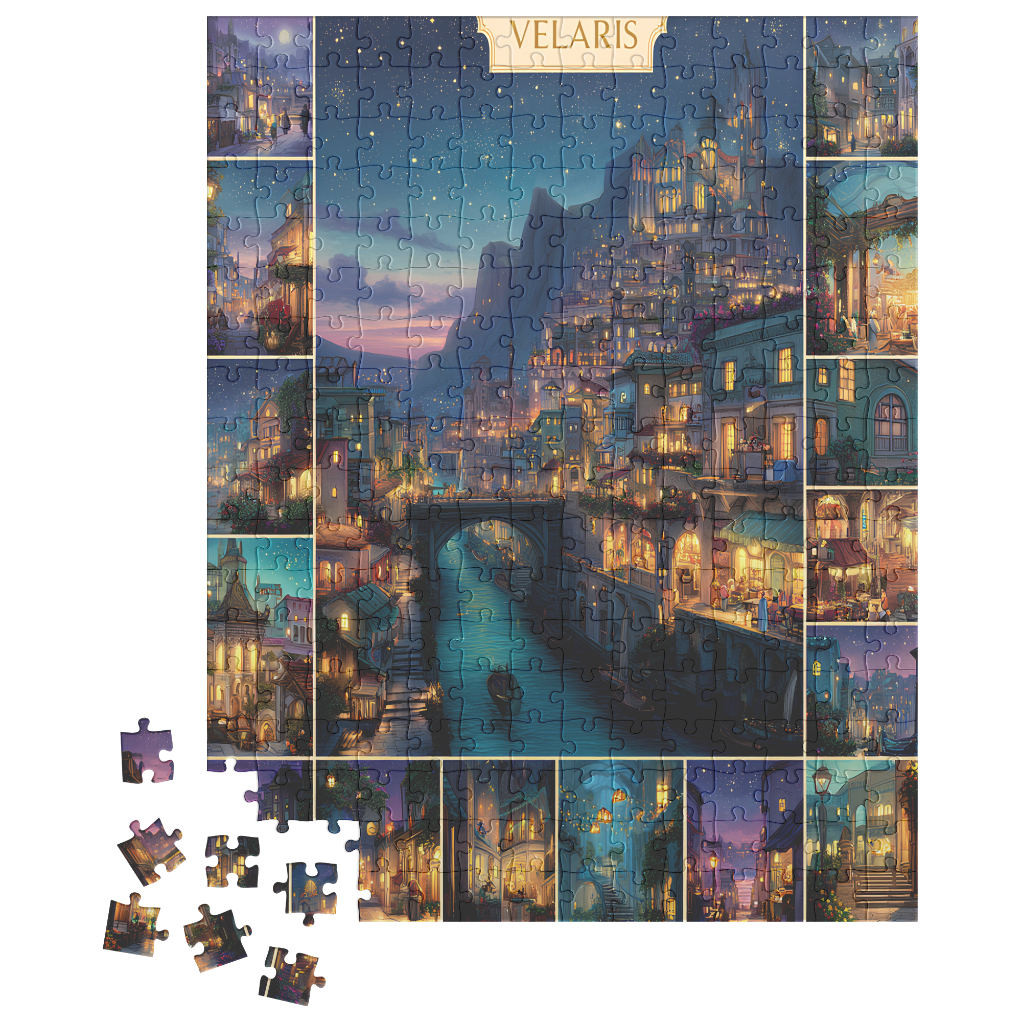 magical city puzzle perfect for self care, premium quality jigsaw puzzle with gift box, fantasy art puzzle for cozy nights in