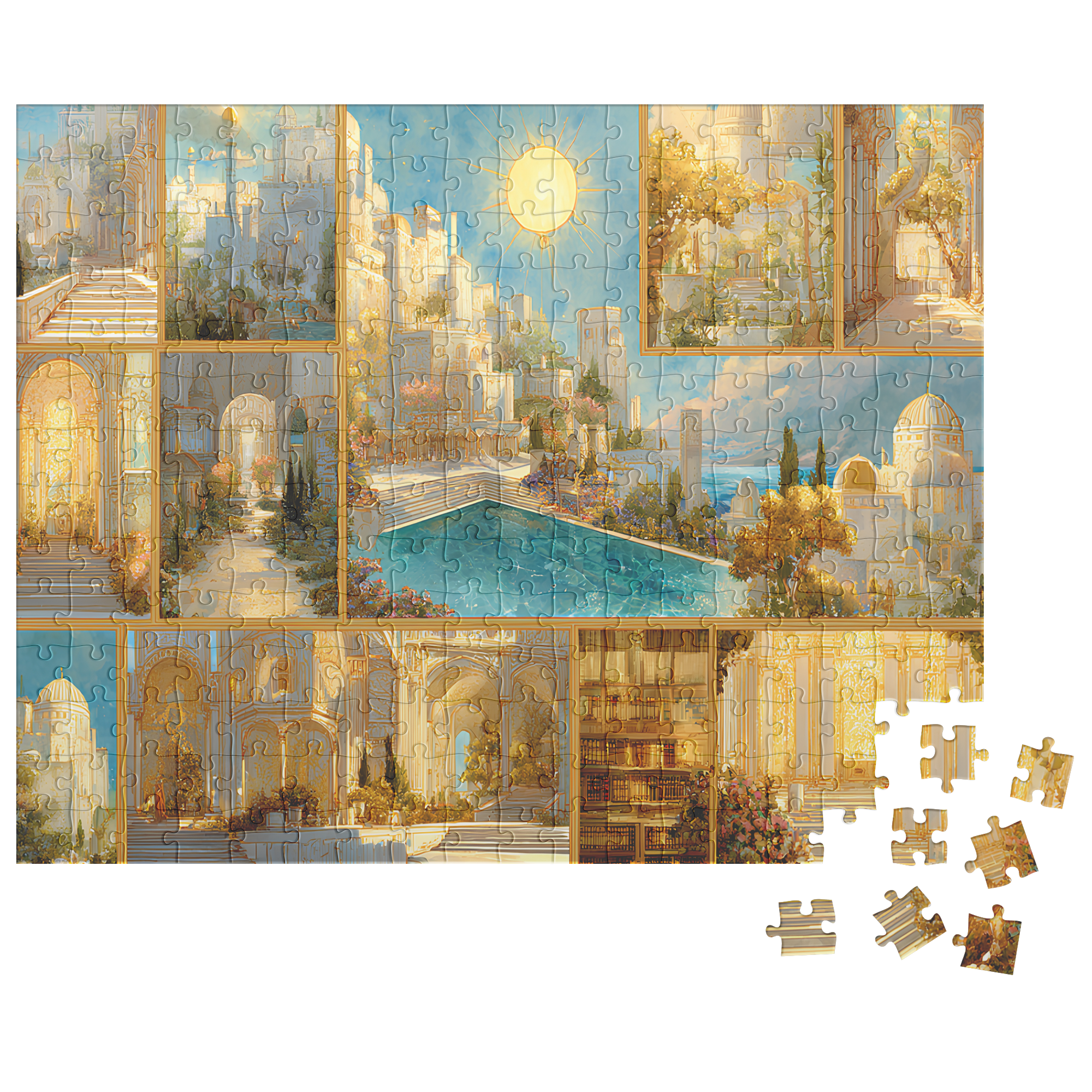 sunlit palace puzzle perfect for cozycore spaces,
fantasy landscape jigsaw puzzle for art collectors,
golden fantasy city puzzle for relaxing evenings,