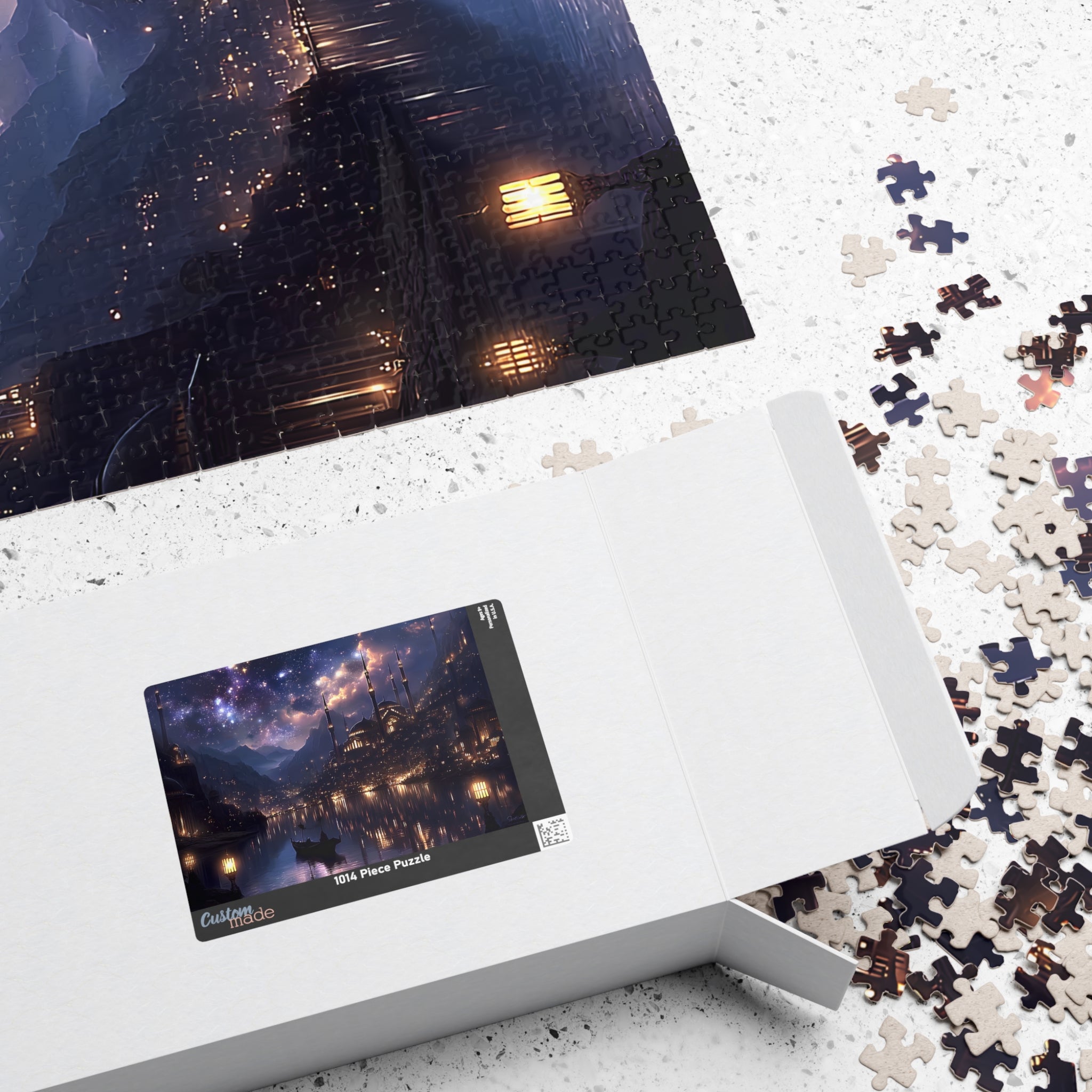 Mystical Starry Night Cityscape Puzzle Fantasy Skyline Jigsaw for Adults, Relaxing Cozy Gift