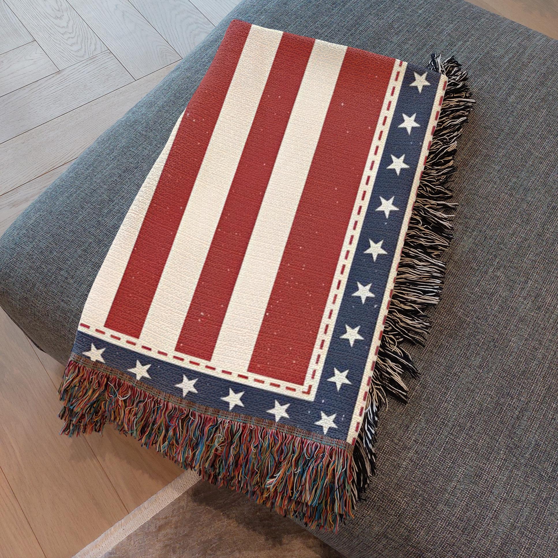 patriotic couch throw with 1776–2026 anniversary design, american flag woven tapestry blanket for veterans gift, classic americana woven blanket with fringe edges
