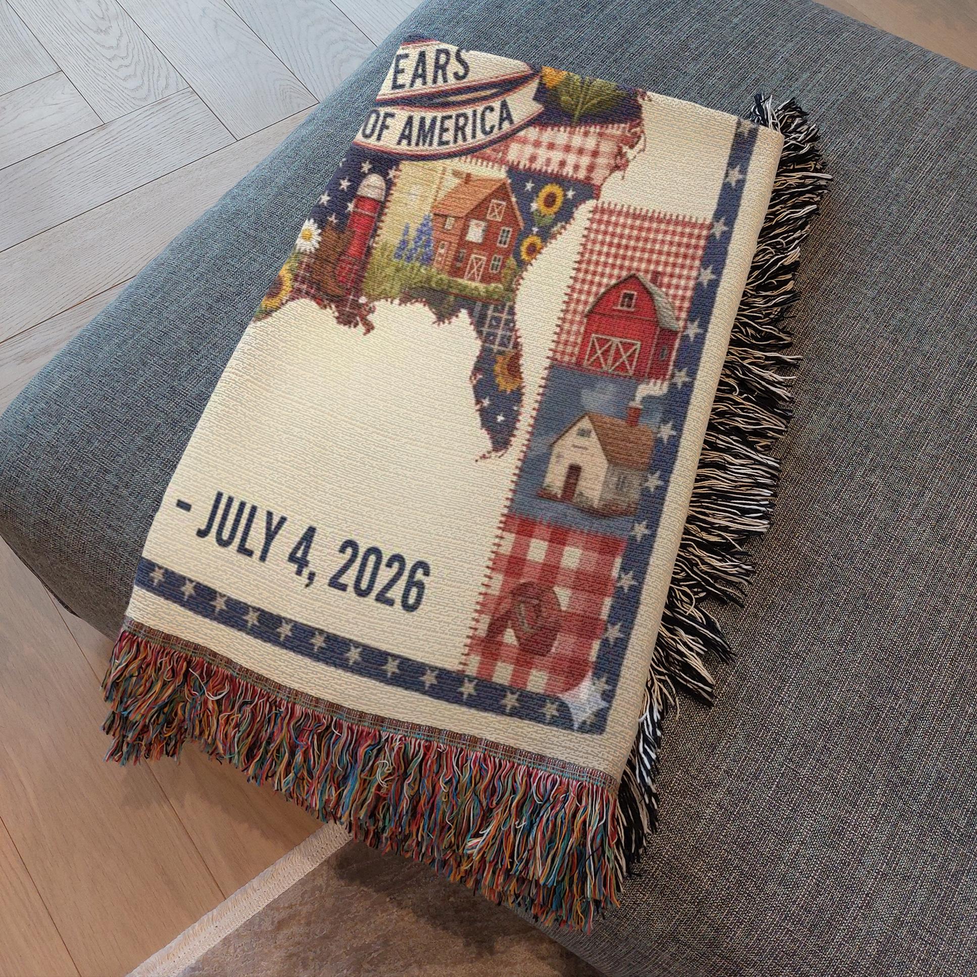 patriotic woven throw blanket for cozy living room decor, american independence home decor blanket with eagle artwork