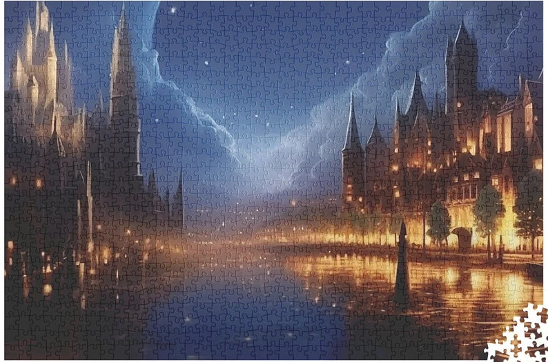 Moonlit Castle City Jigsaw Puzzle Enchanted Night Fantasy Puzzle for Adults & Cozy Gift Idea