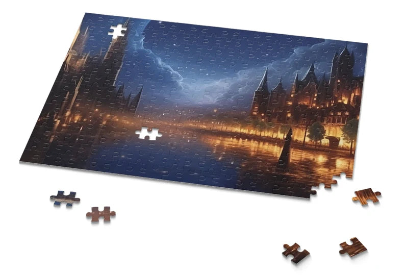 Moonlit Castle City Jigsaw Puzzle Enchanted Night Fantasy Puzzle for Adults & Cozy Gift Idea
