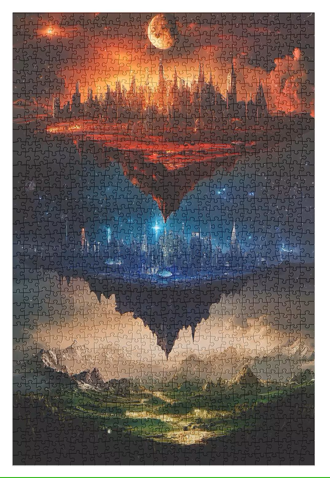 Floating Fantasy Worlds Jigsaw Puzzle Surreal Sky City & Mountain Landscape Art for Adults