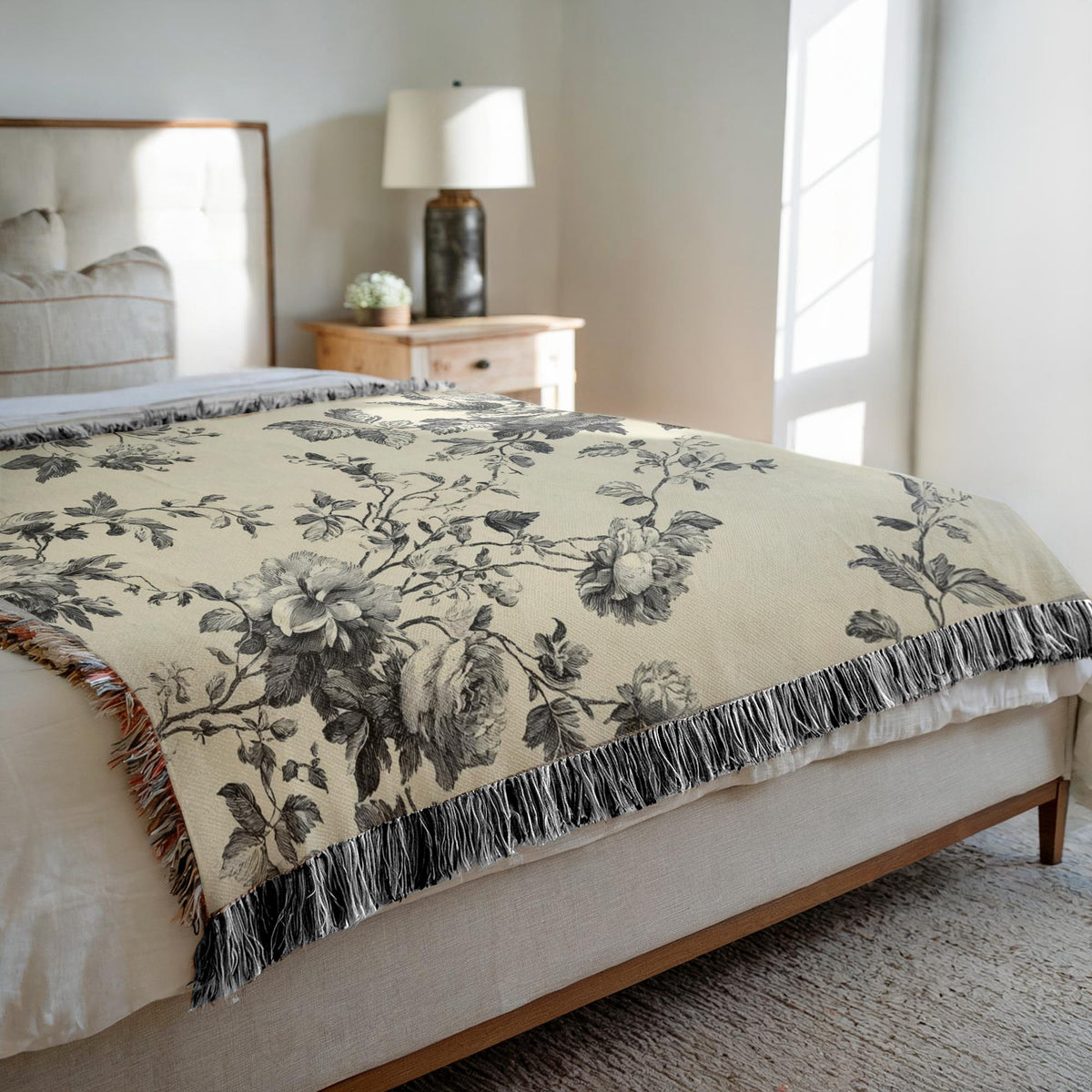 A Vintage Toile Floral Throw Blanket That Makes Home Feel Slower and Softer