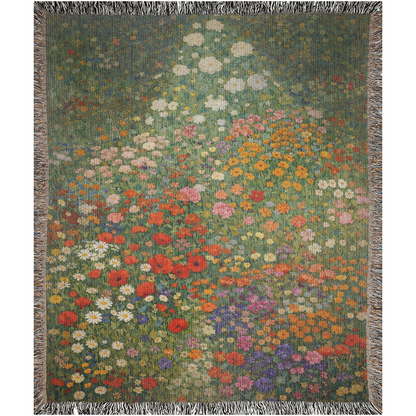 cozy woven floral blanket styled for farmhouse sofa, spring floral tapestry throw blanket for bedroom decor, art inspired woven blanket with botanical garden pattern