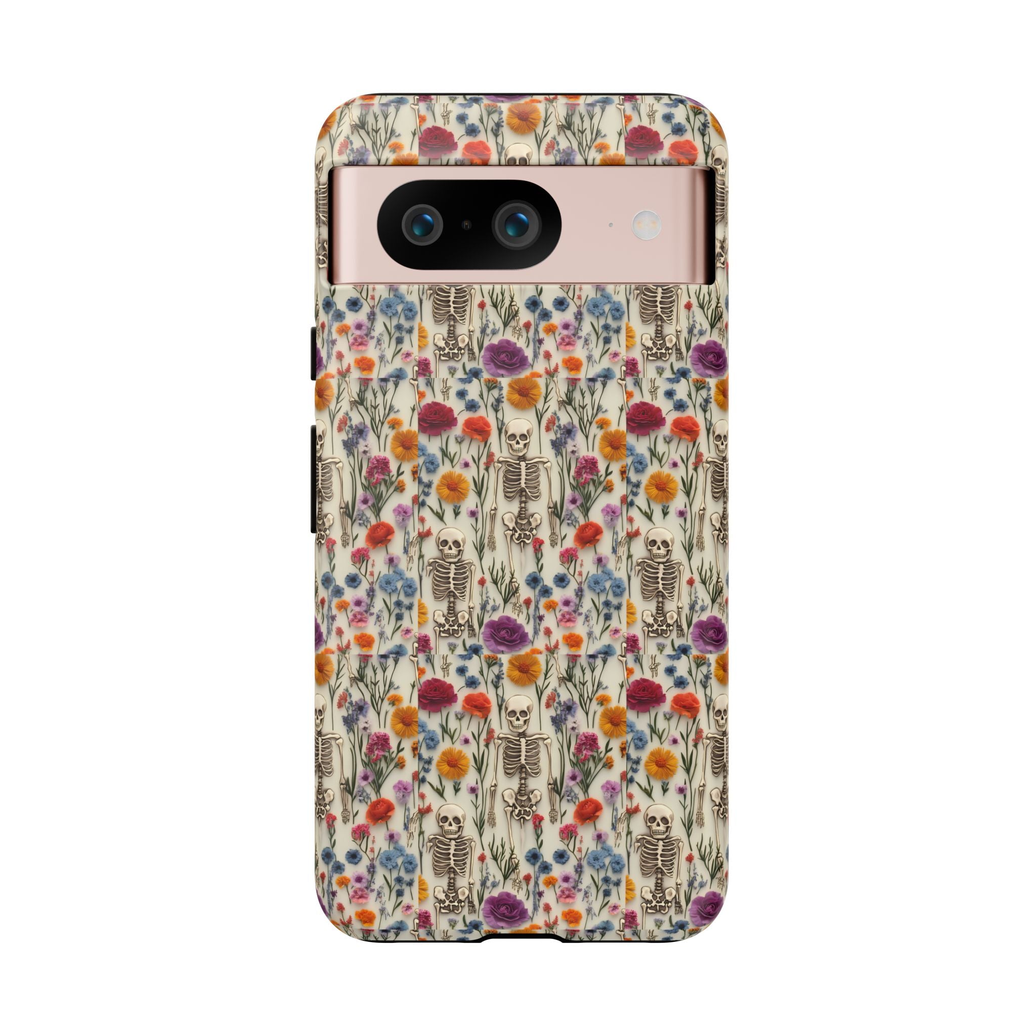 Skeleton Floral Phone Case – Gothic Vintage Botanical Skull Cover for iPhone, Samsung & Pixel Models