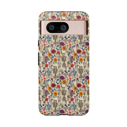 Skeleton Floral Phone Case – Gothic Vintage Botanical Skull Cover for iPhone, Samsung & Pixel Models