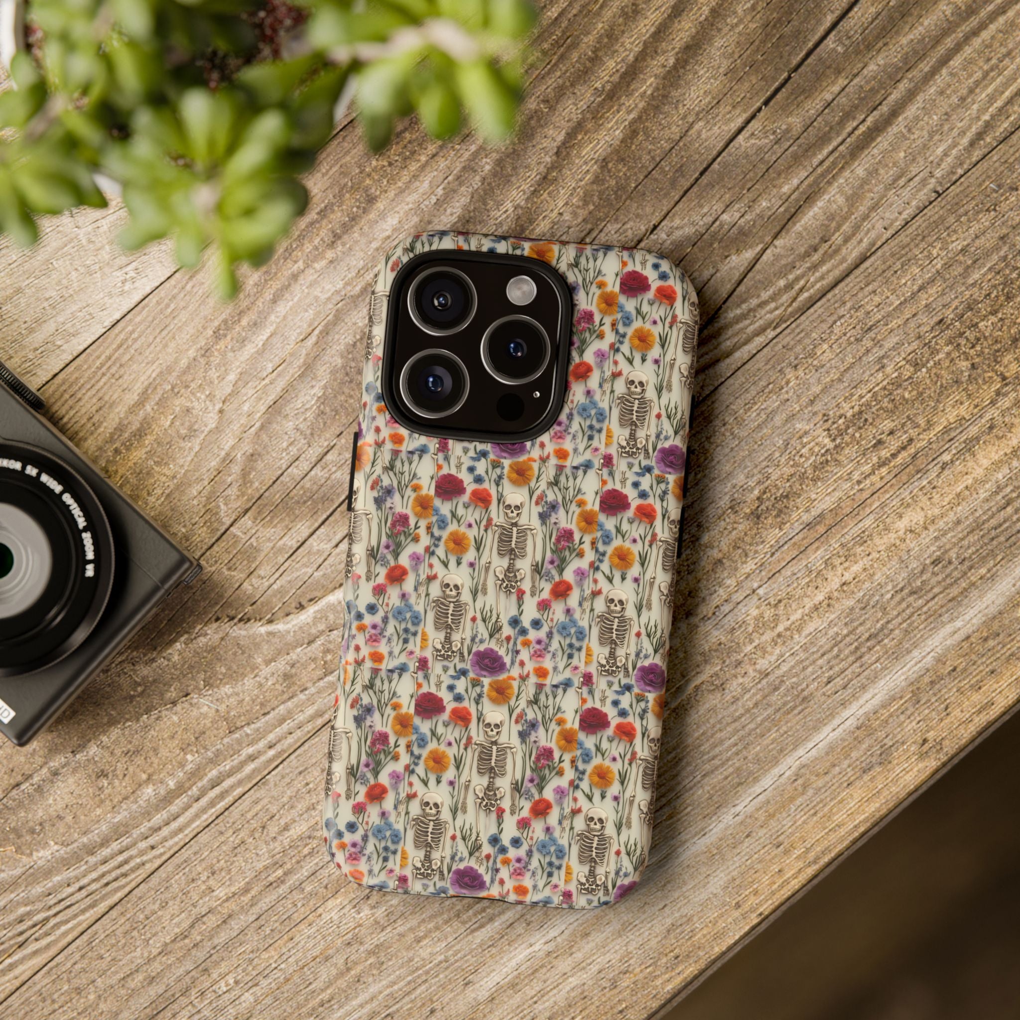 Skeleton Floral Phone Case – Gothic Vintage Botanical Skull Cover for iPhone, Samsung & Pixel Models