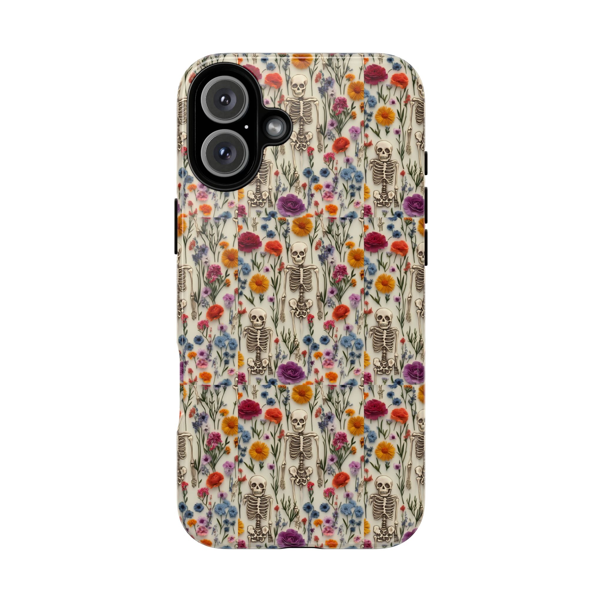 Skeleton Floral Phone Case – Gothic Vintage Botanical Skull Cover for iPhone, Samsung & Pixel Models