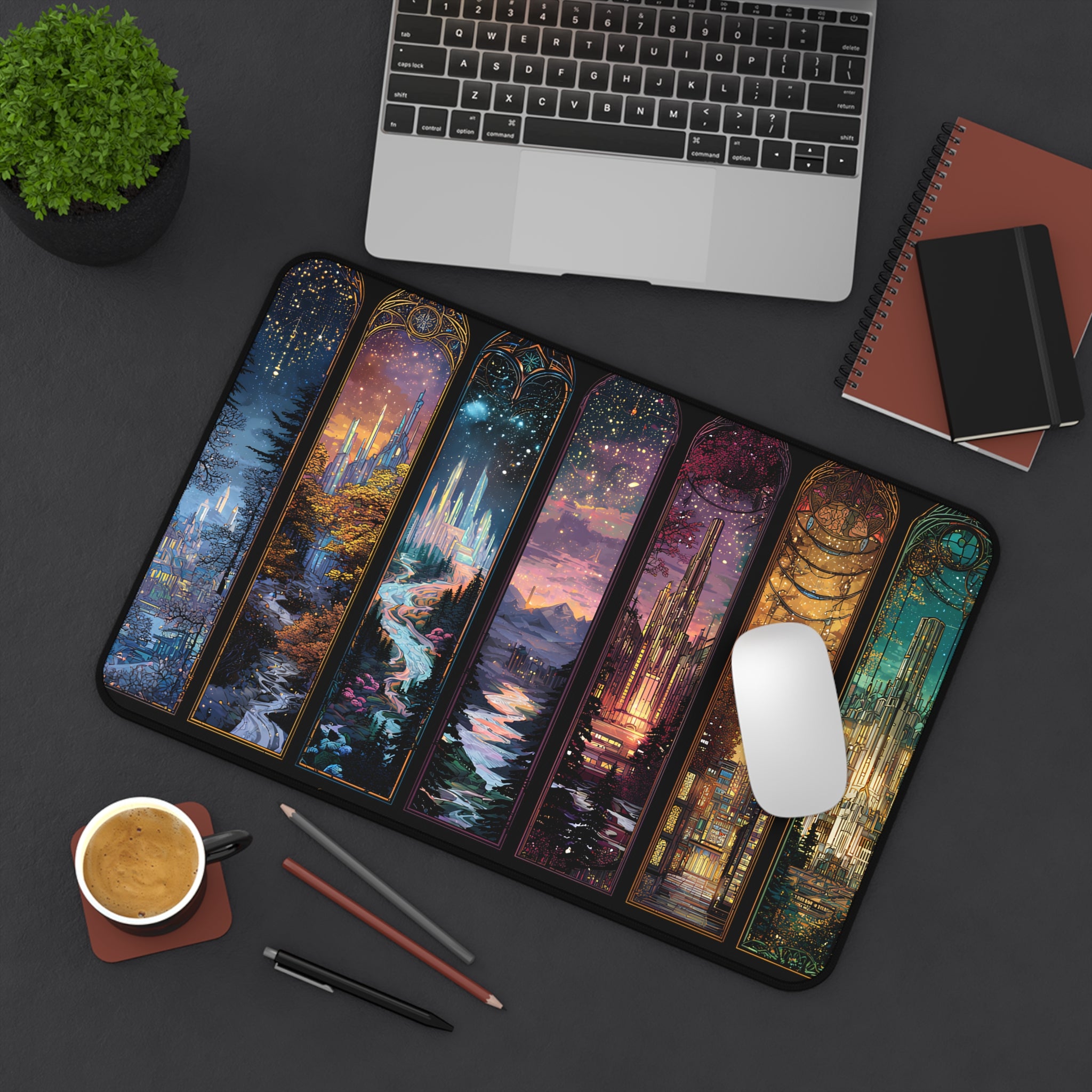 Scenes of Throne Fantasy Desk Mat | Book Lover Mouse Pad | Cozy Book Nook Gift | Aesthetic Office Decor for Readers